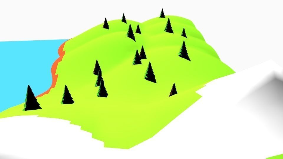 Lowpoly Terrain 01 - River with mountains Low-poly 3D model_2