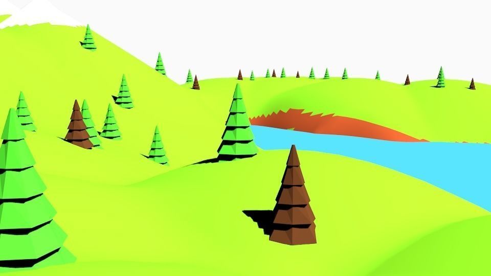 Lowpoly Terrain 01 - River with mountains Low-poly 3D model_3