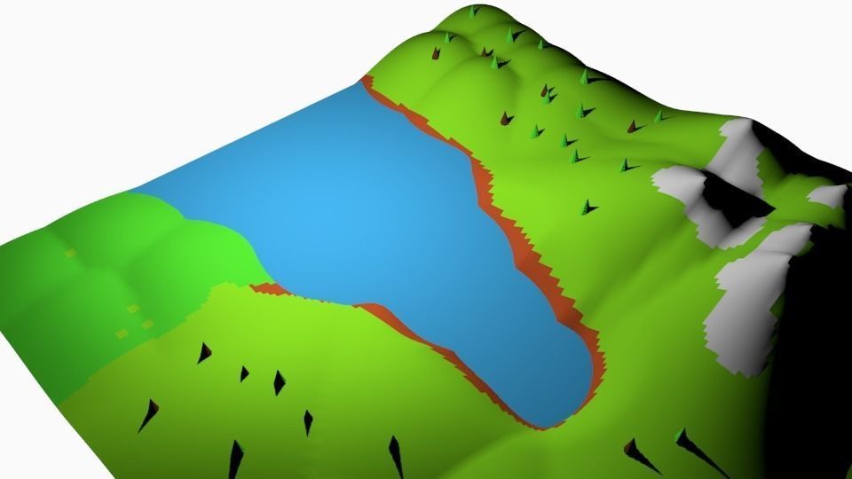 Lowpoly Terrain 01 - River with mountains Low-poly 3D model_5