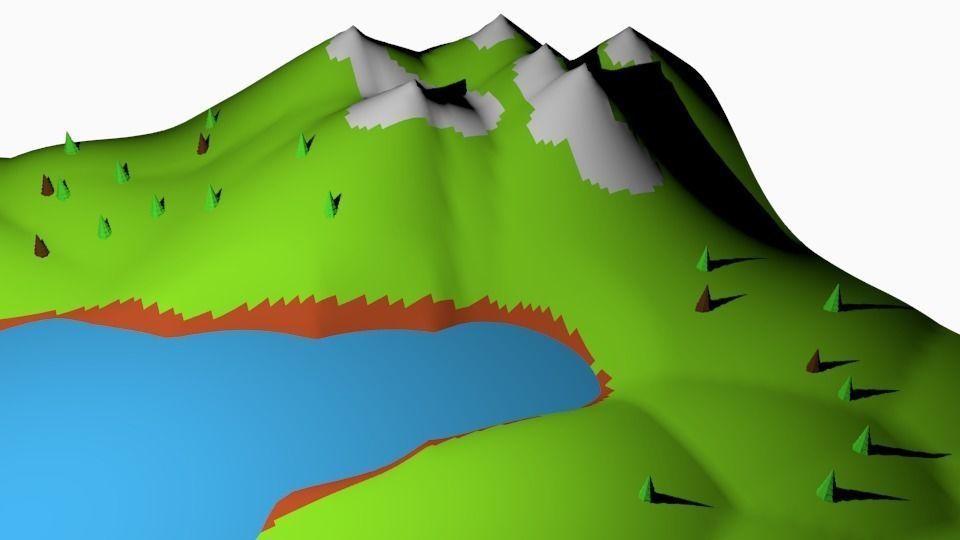 Lowpoly Terrain 01 - River with mountains Low-poly 3D model_1