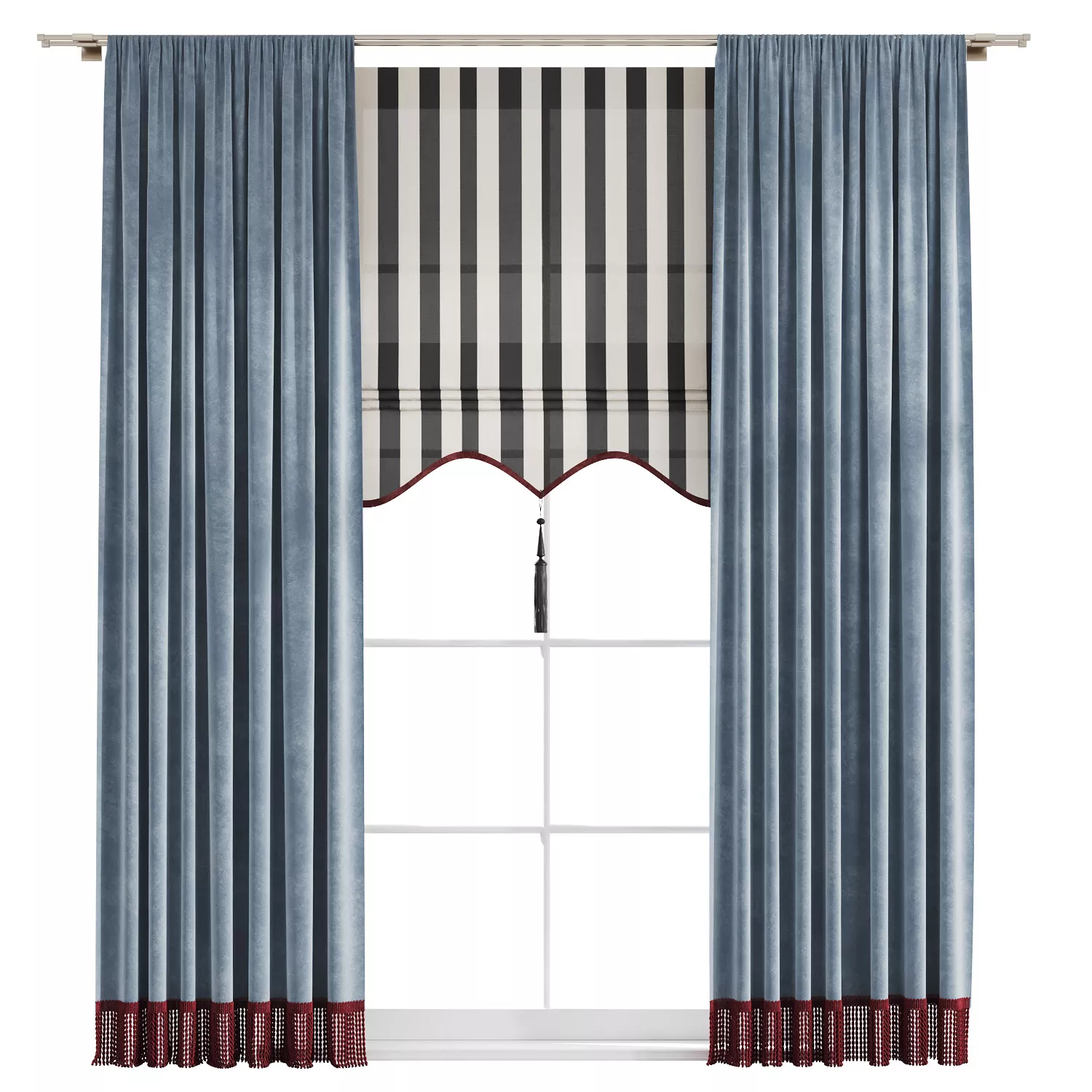 Fringed Curtains Roman Blind 3D model