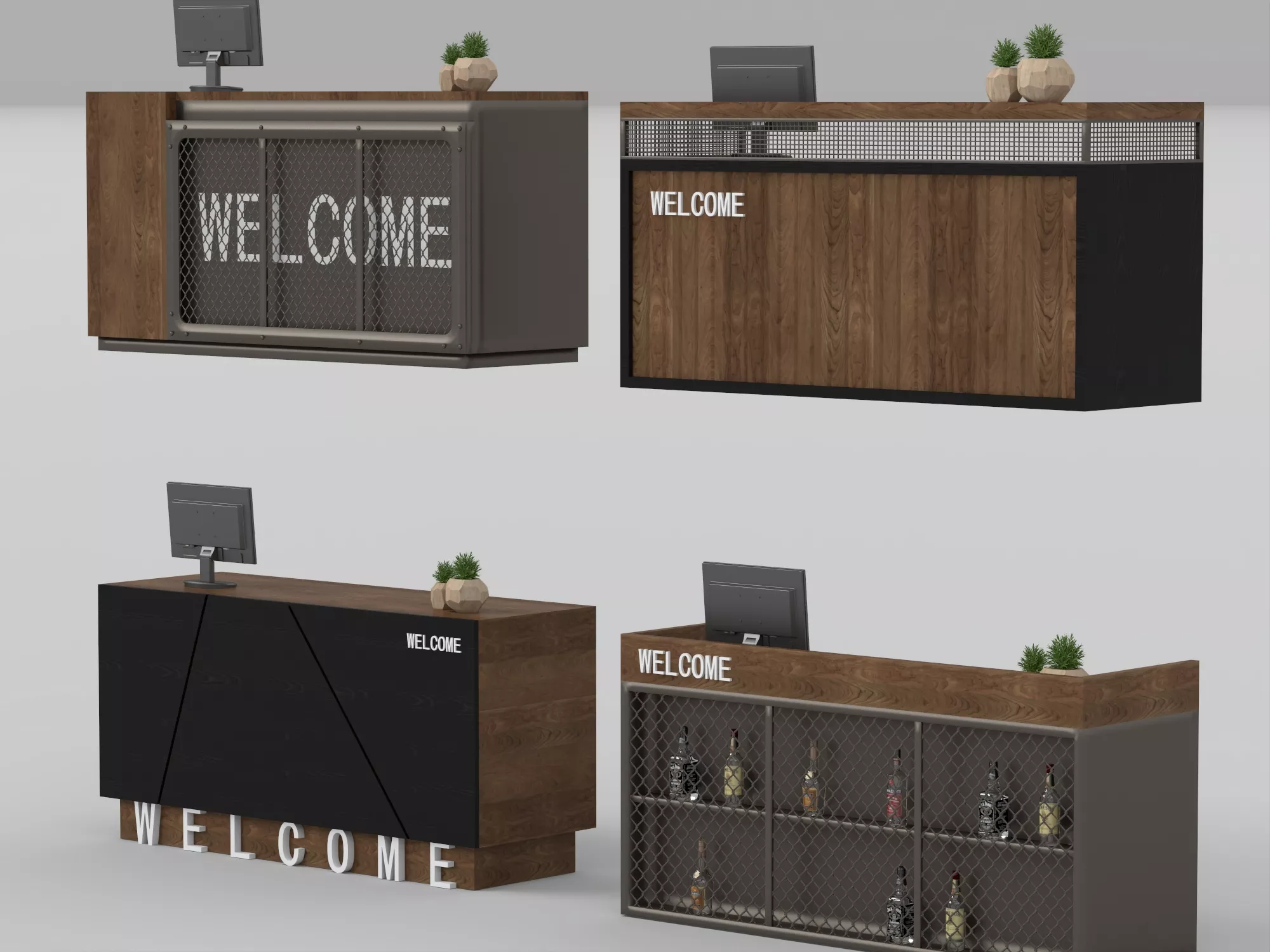 Low Poly Industrial Style Reception Desk Collection Pack 3D model