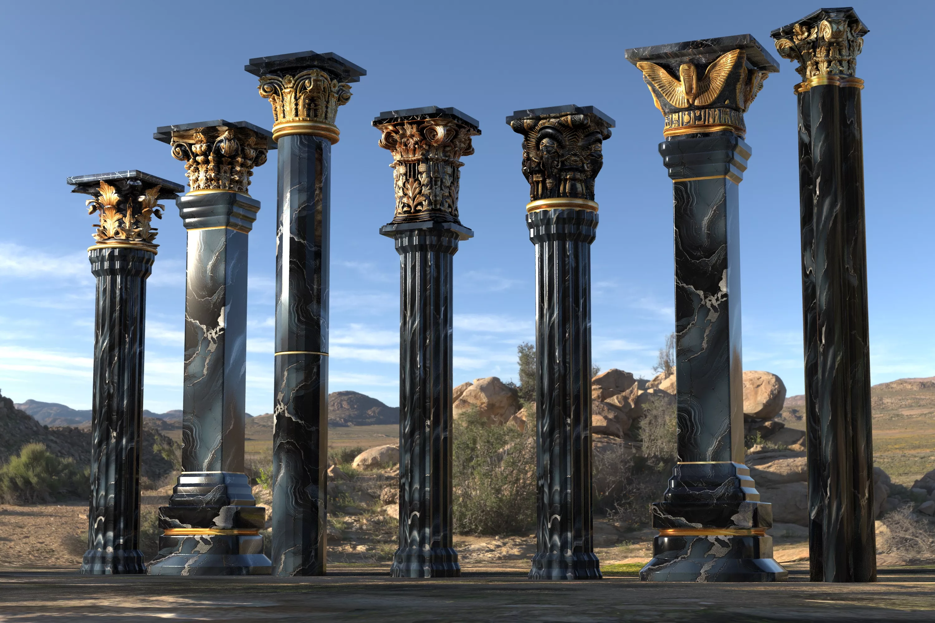 3D model Ancient pillars pack VR / AR / low-poly | CGTrader