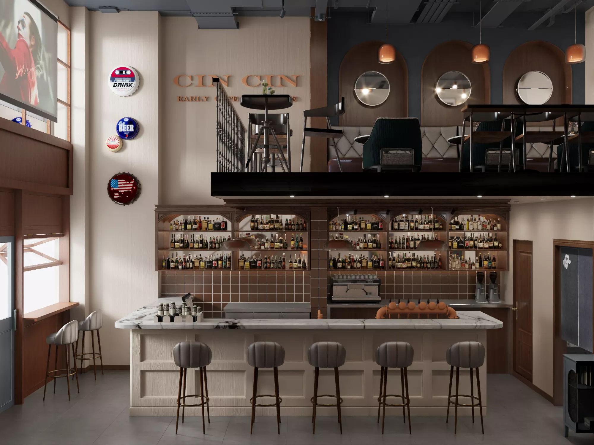 Modern Bar Cafe Interior Scene Low-poly 3D model