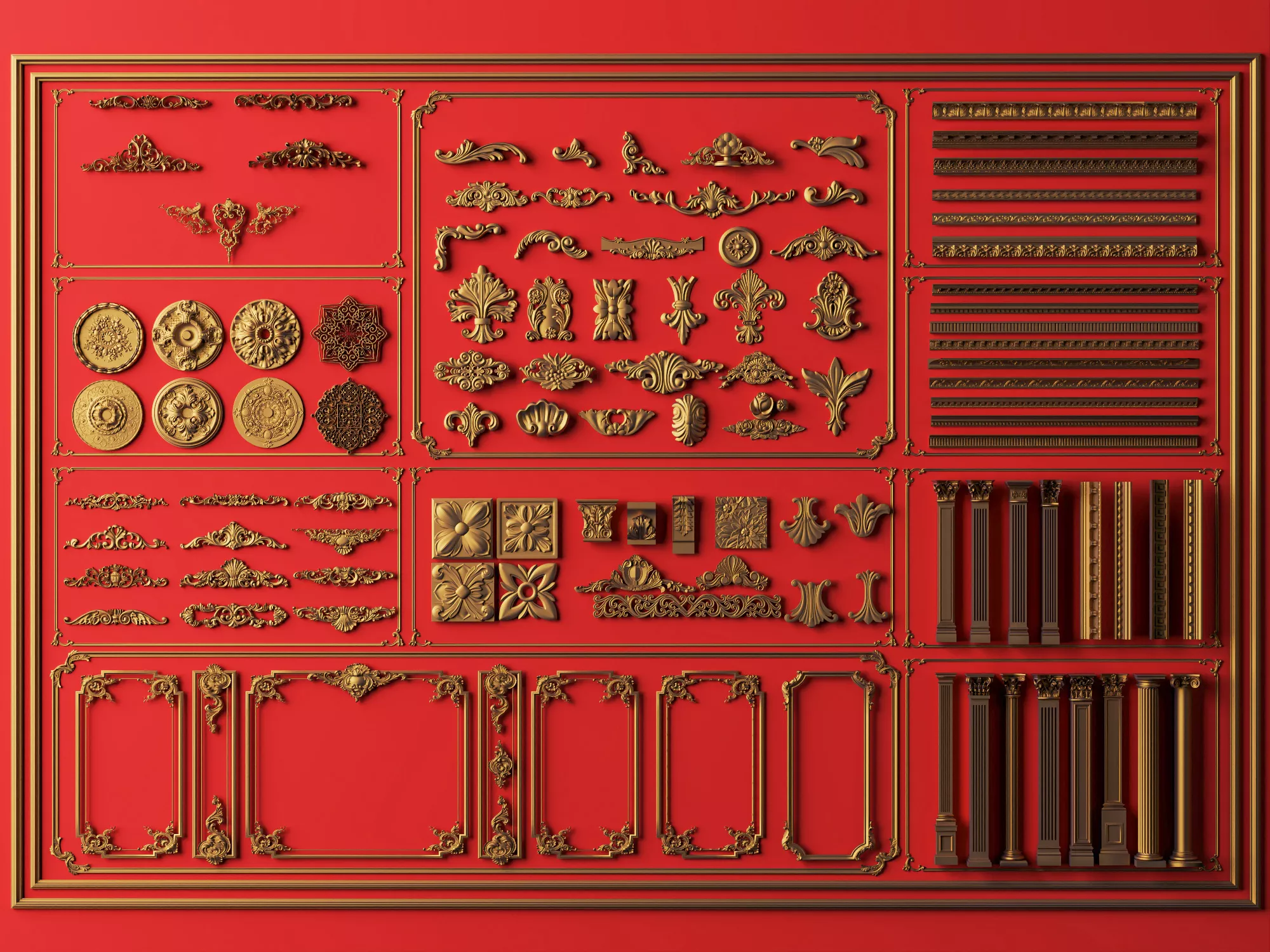 Classic Decor Molding 3D Model Pack Carved Ornament Relief Set Low-poly 3D model