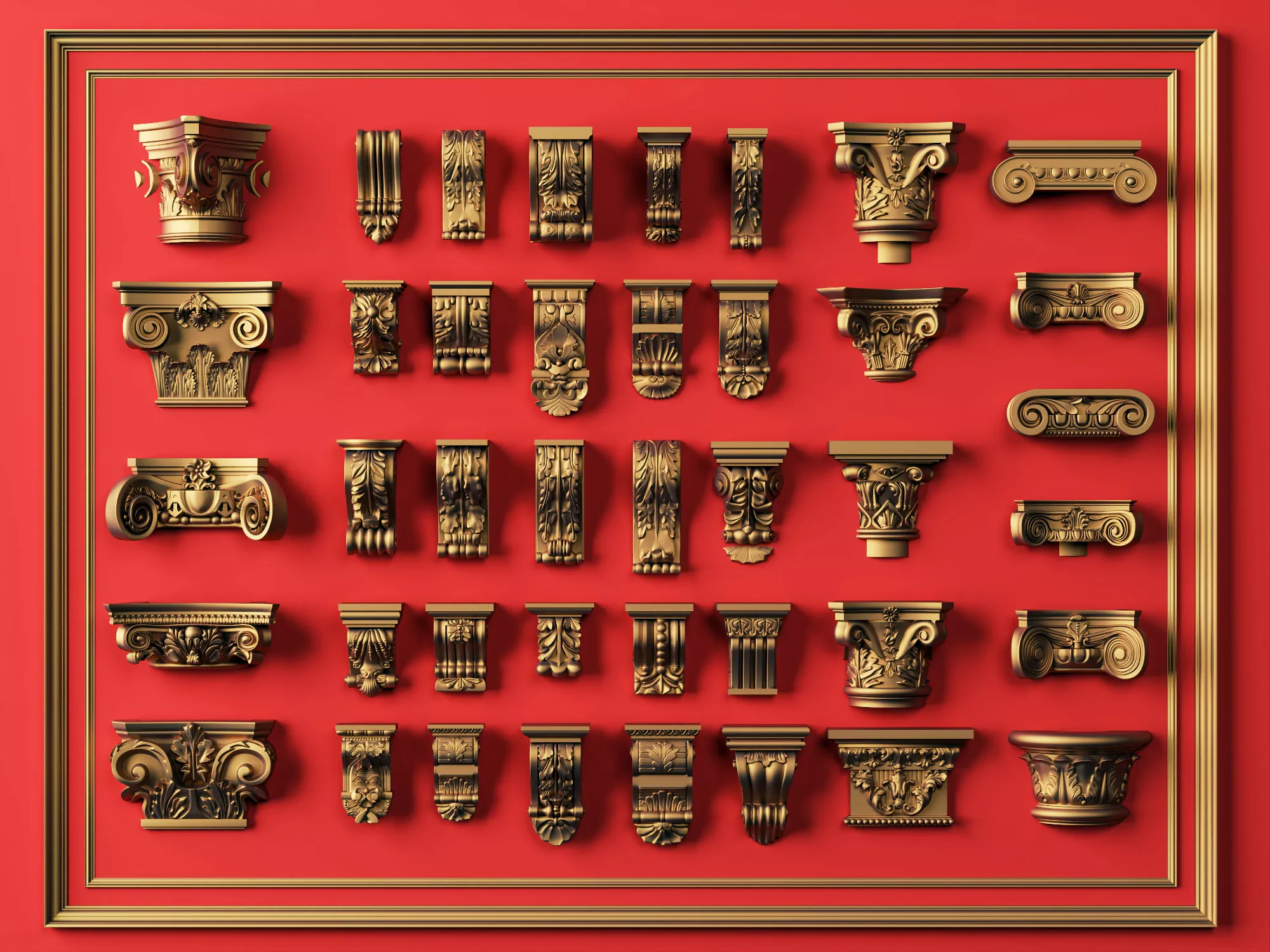 Classic Capital Corbel 3D Model Pack Carved Column Capital Set Low-poly 3D model