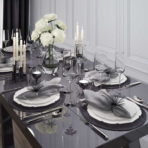 Tableware with Roses bouquet