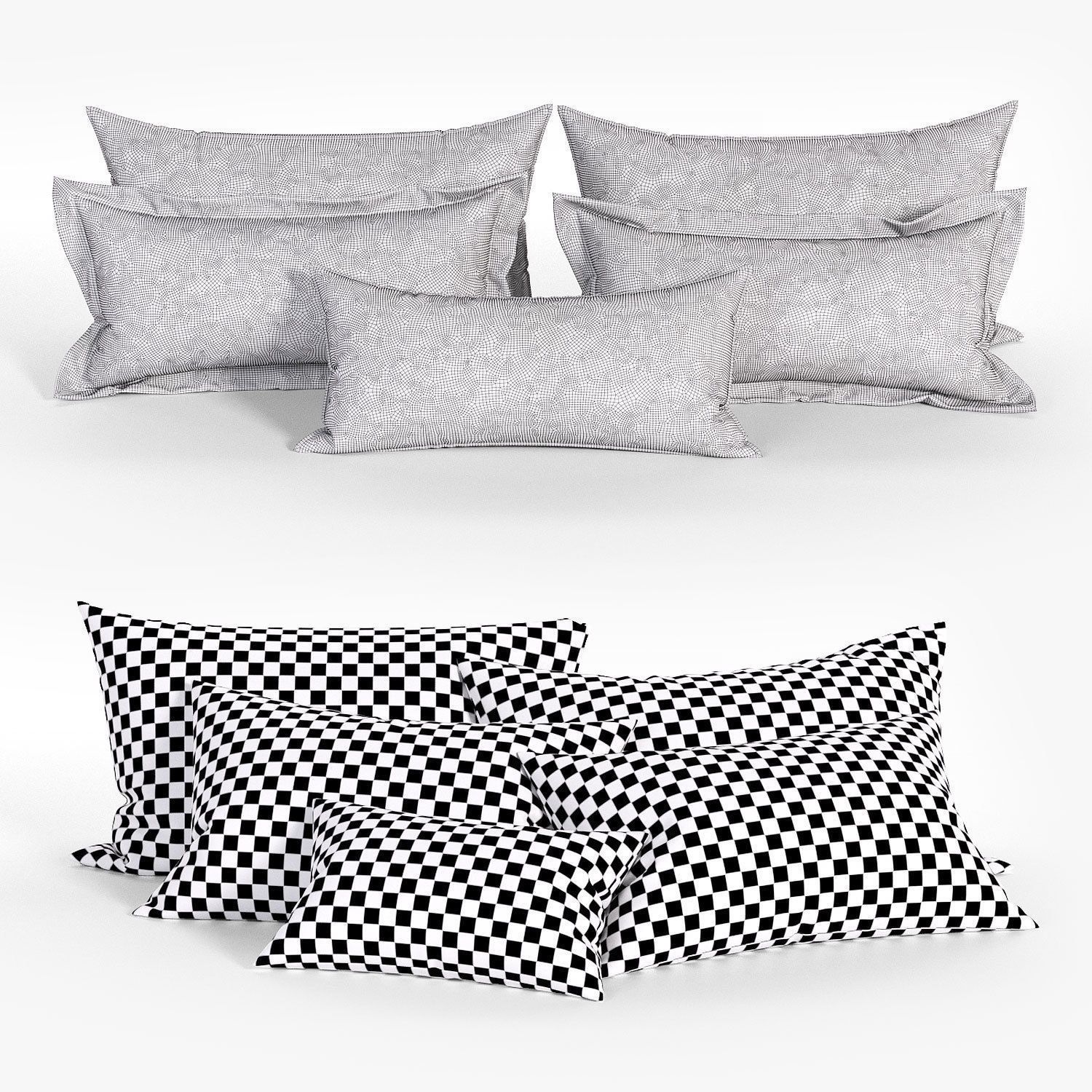 White Bed Pillows 02  3 sets  14 different Pillows 3D model 3D model_1