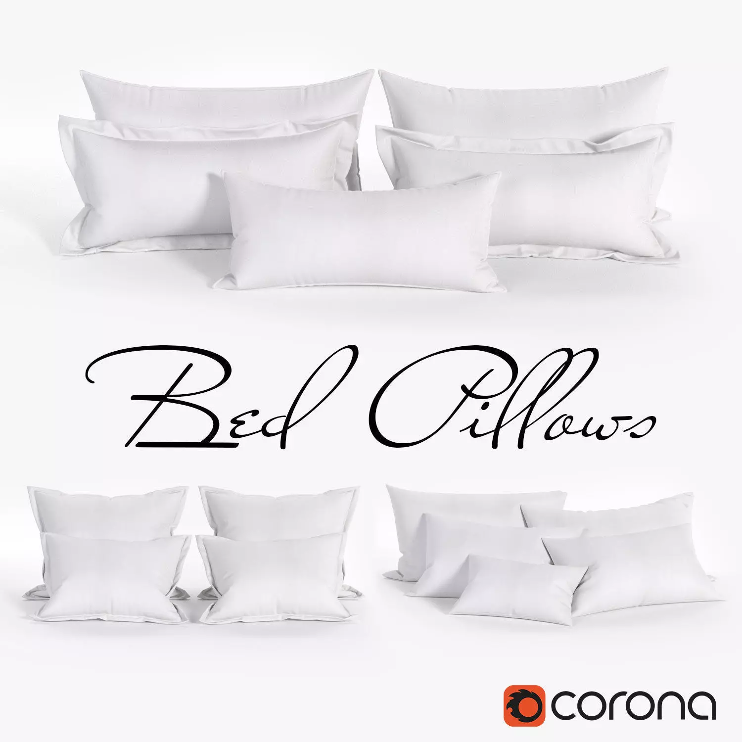 White Bed Pillows 02  3 sets  14 different Pillows 3D model 3D model_0