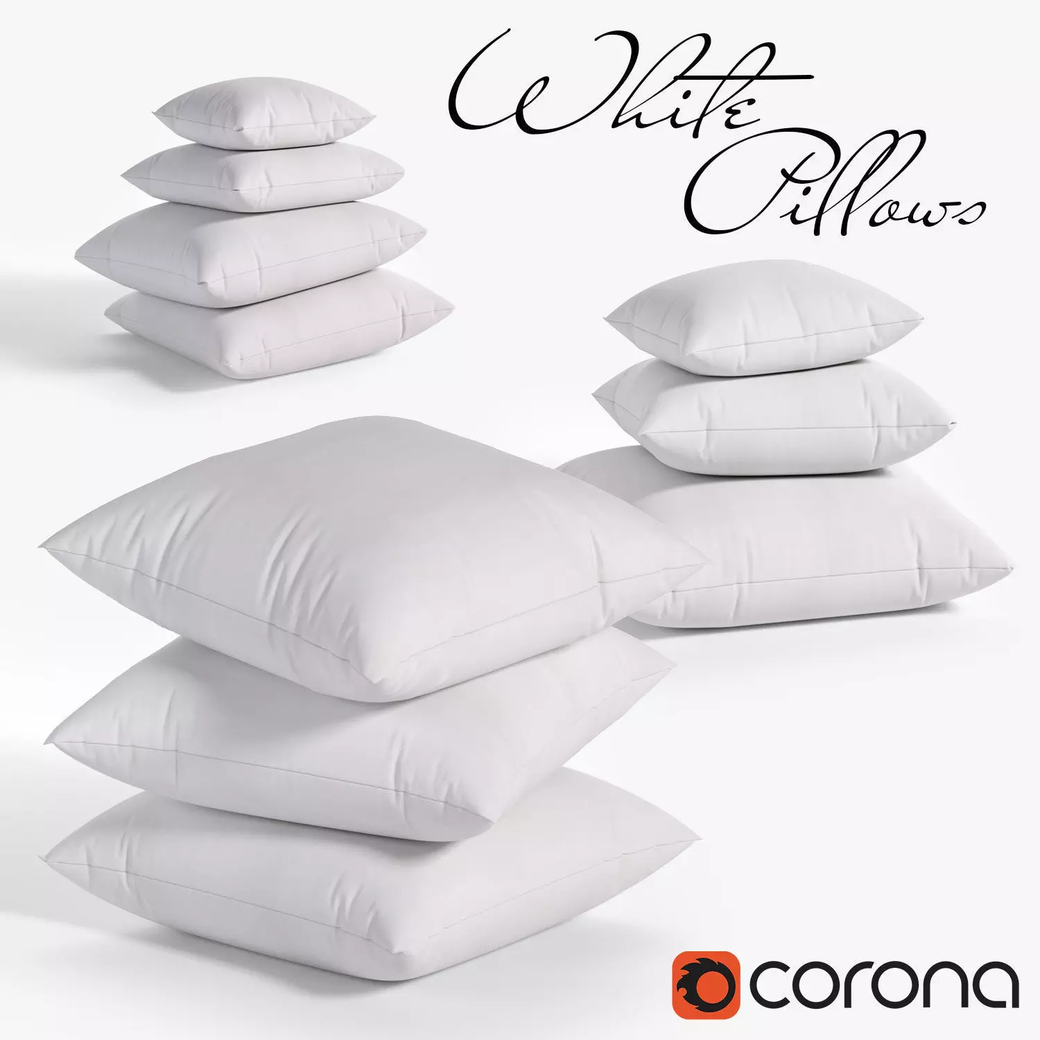 White pillows 03  3 sets 10 different Pillows   3D model_0