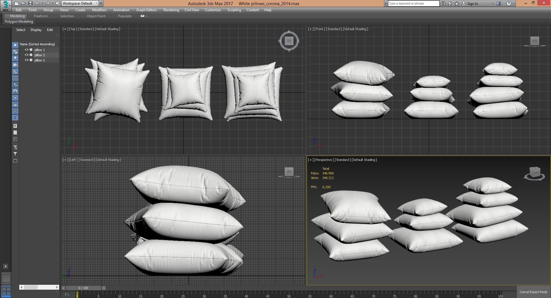 White pillows 03  3 sets 10 different Pillows   3D model_2