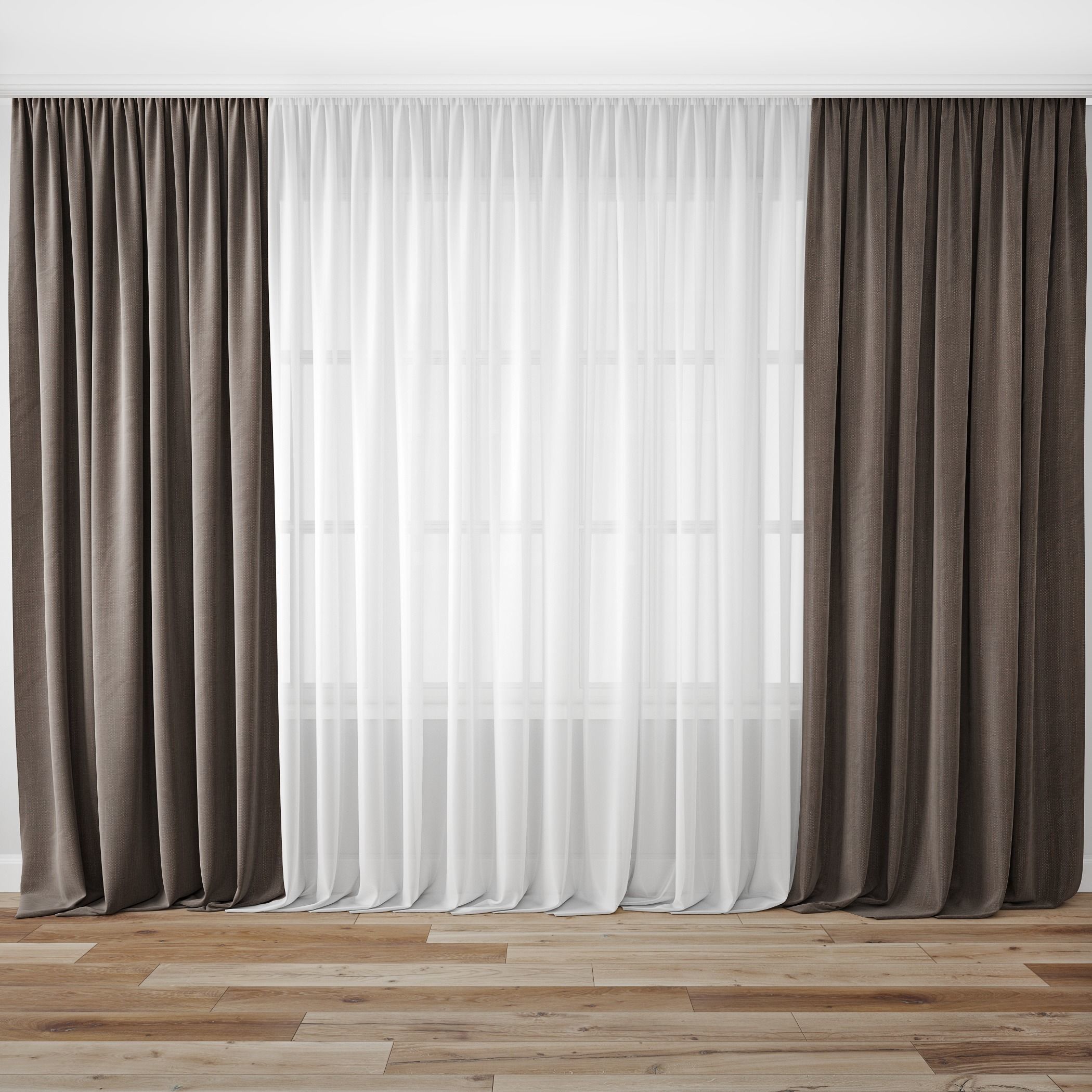 Curtain curtains with wooden floor 3D model_0