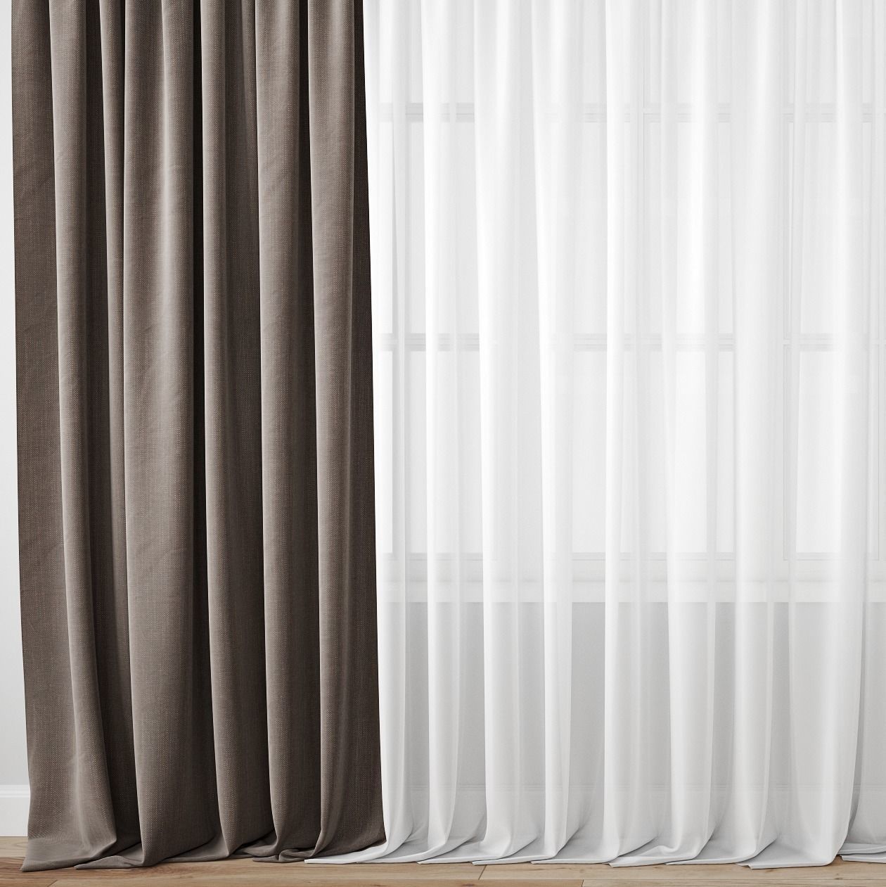 Curtain curtains with wooden floor 3D model_3