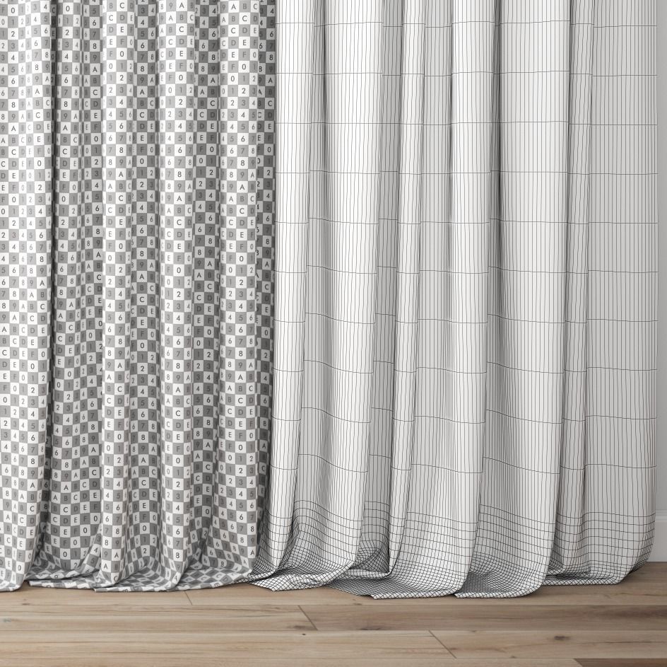 Curtain curtains with wooden floor 3D model_1