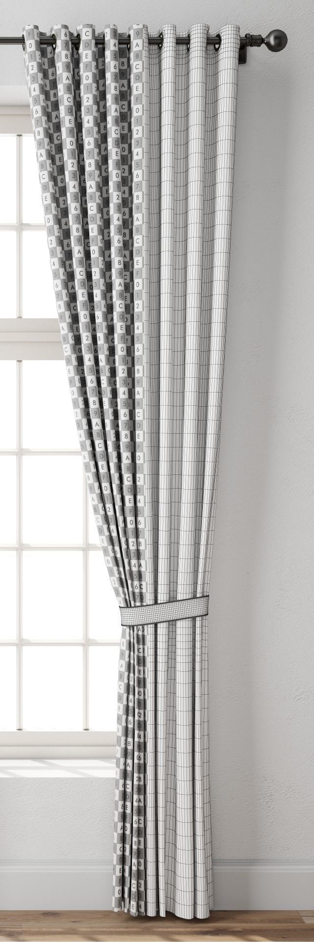 Curtain teal and striped 3D model_3