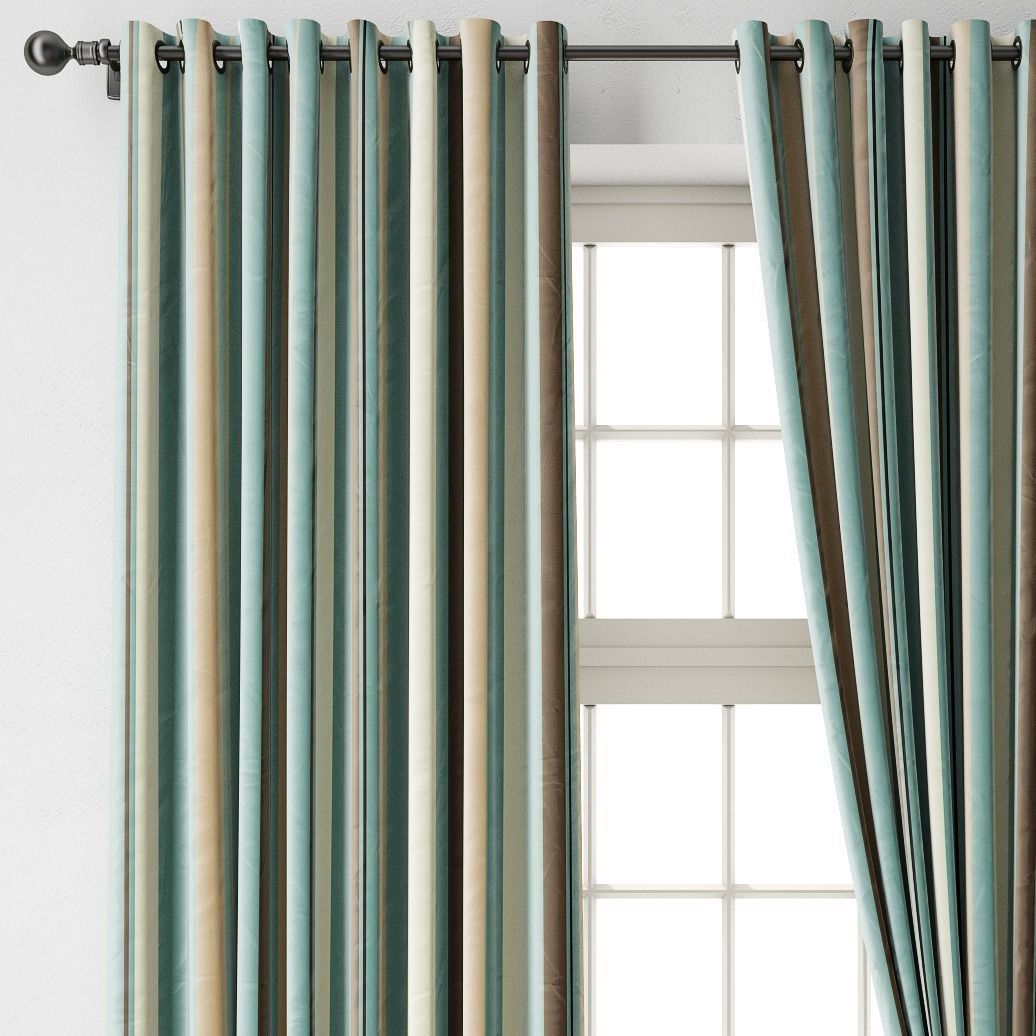 Curtain teal and striped 3D model_2