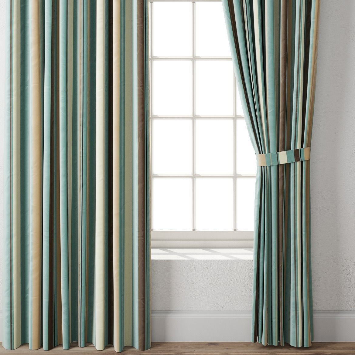 Curtain teal and striped 3D model_1