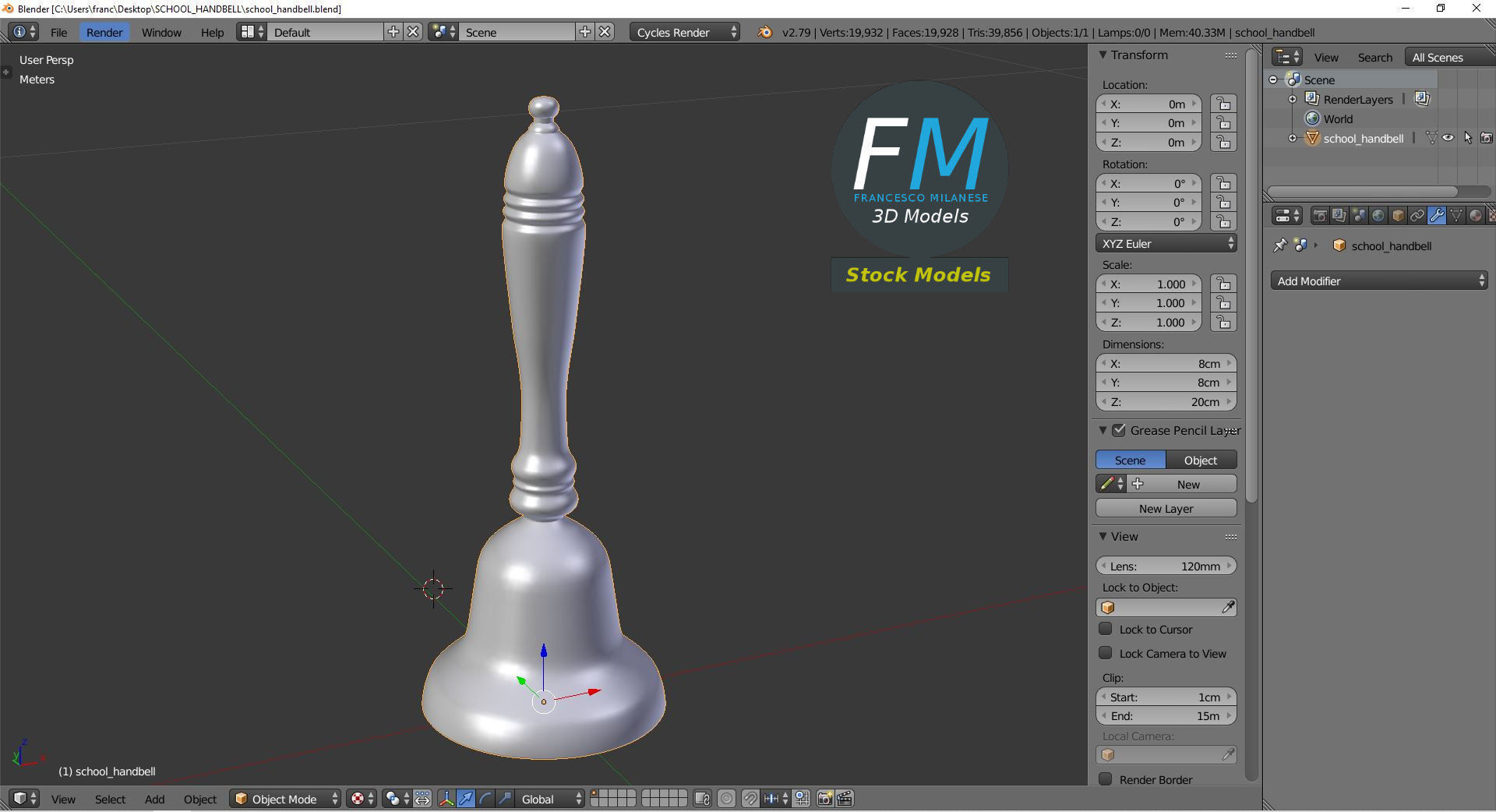 School handbell 3D model_9