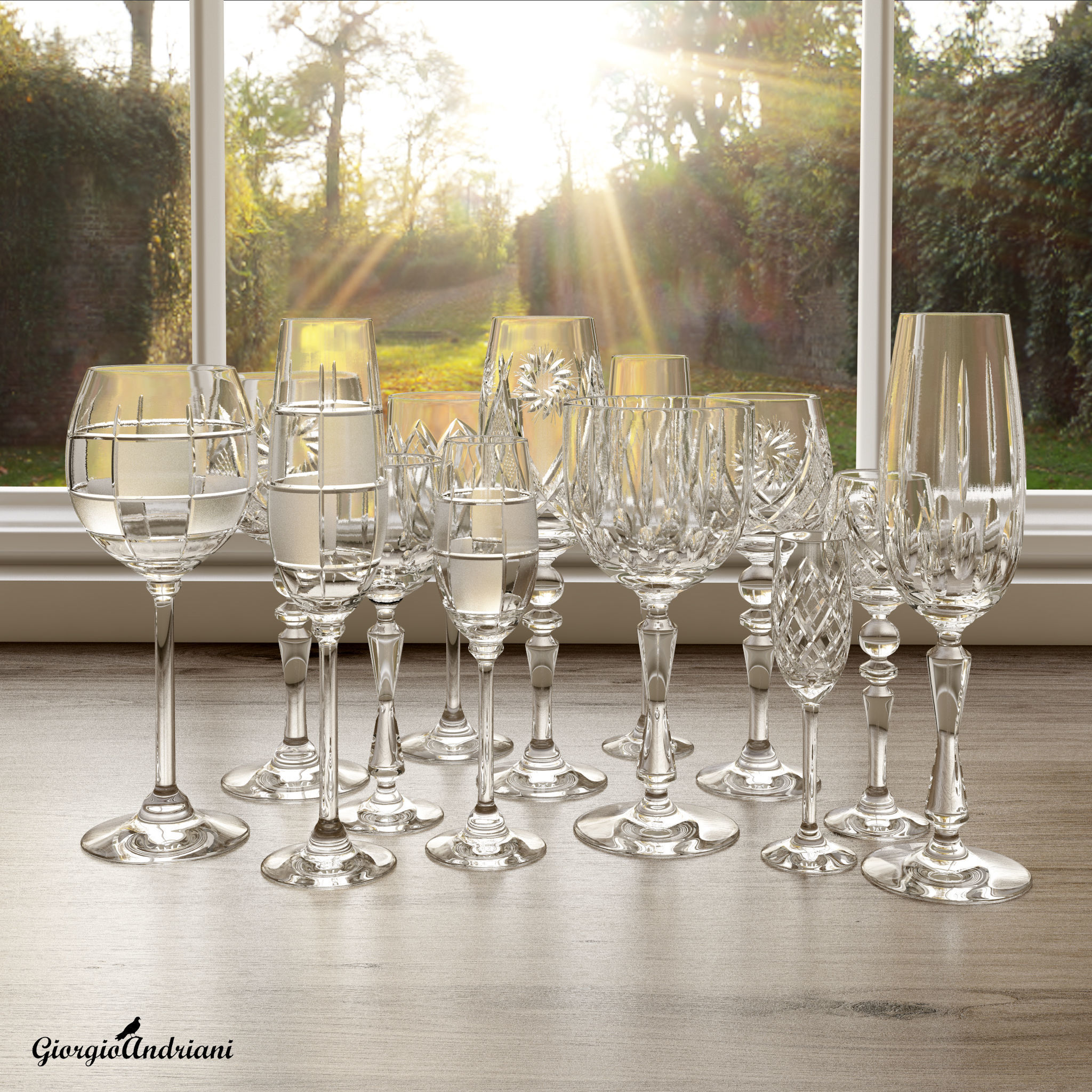 Set champagne glass Low-poly 3D model_4