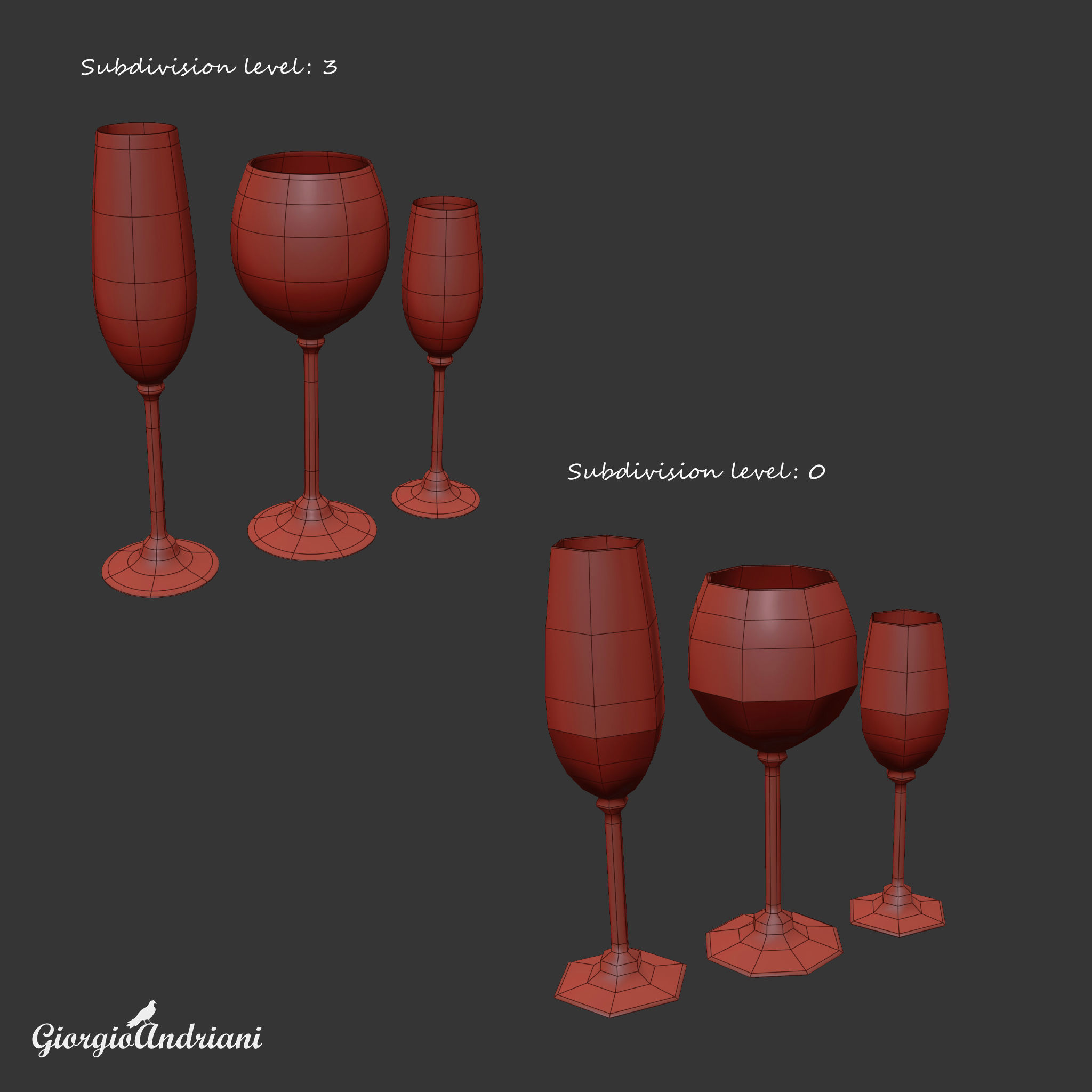 Set champagne glass Low-poly 3D model_6