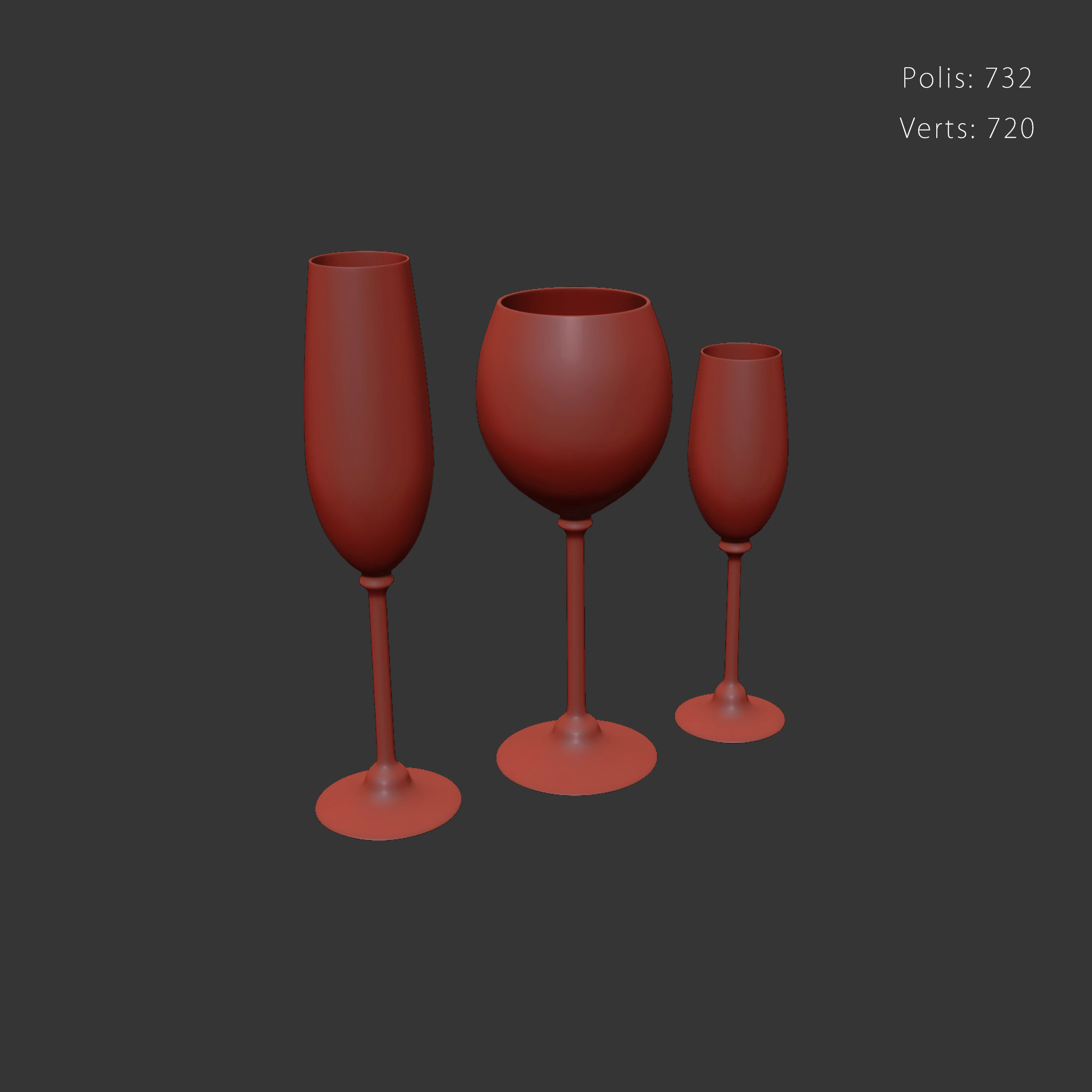 Set champagne glass Low-poly 3D model_5
