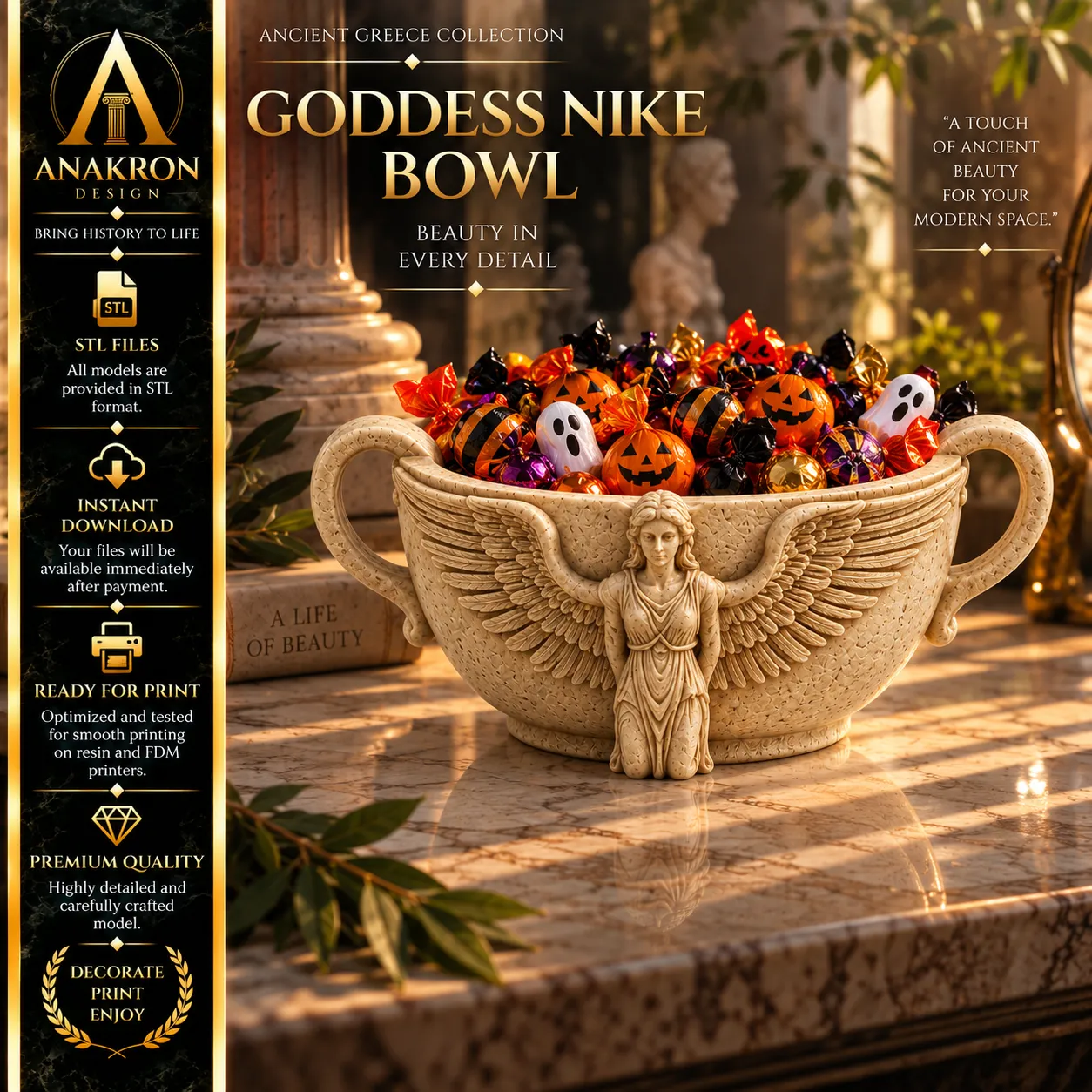 Goddess Nike Bowl STL Greek Winged Goddess Decorative Candy Dish 3D print model