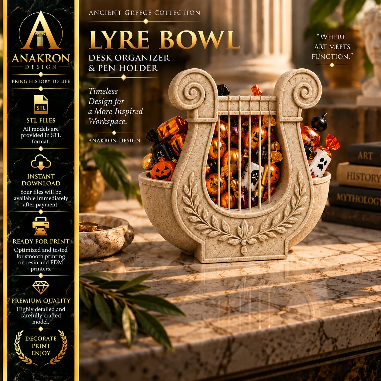 Apollo Lyre Bowl STL Greek Instrument Decorative Candy Dish 3D print model