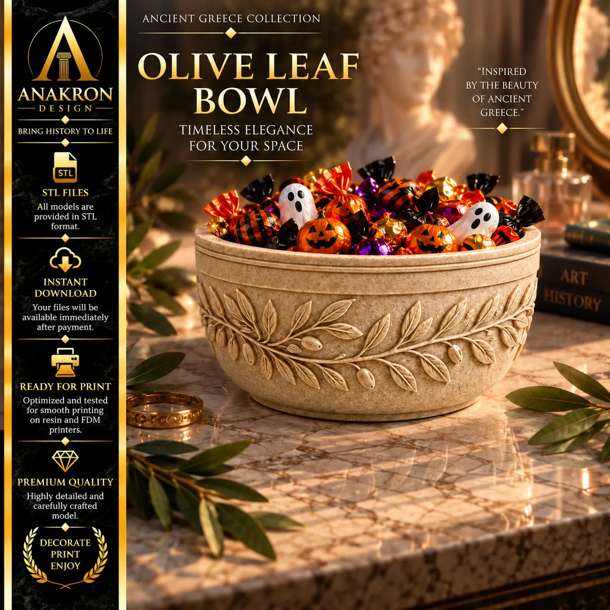 Greek Olive Leaf Bowl STL Greek Decorative Candy Dish 3D print model