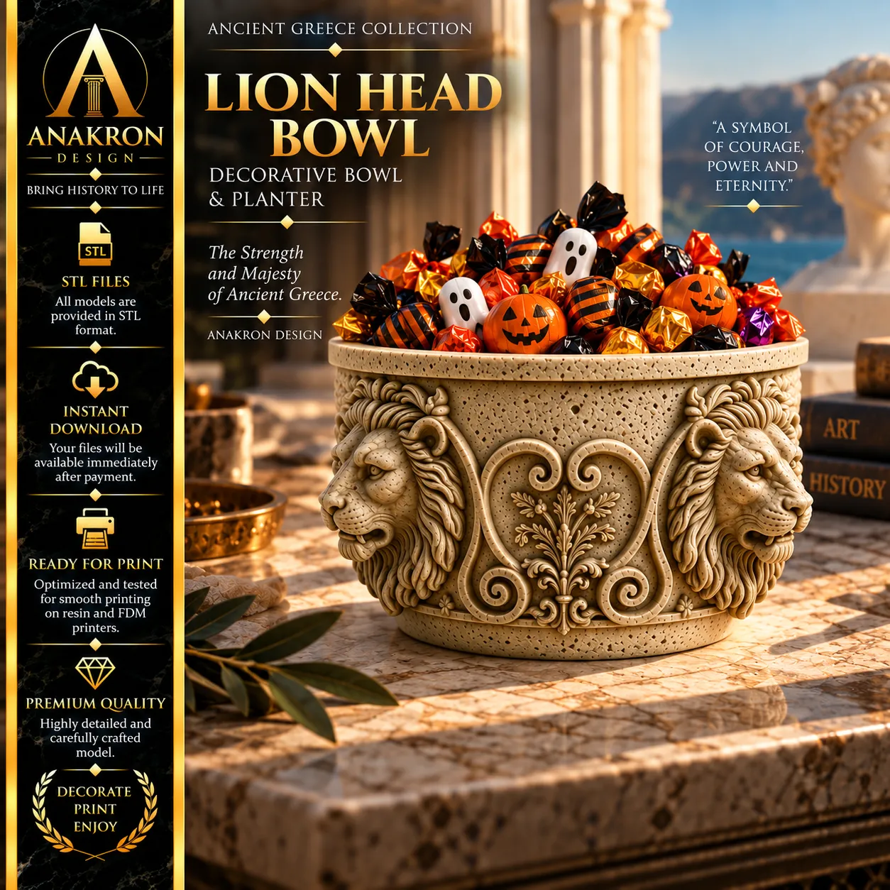 Lion Head Bowl STL Greek Decorative Candy Dish Planter 3D print model