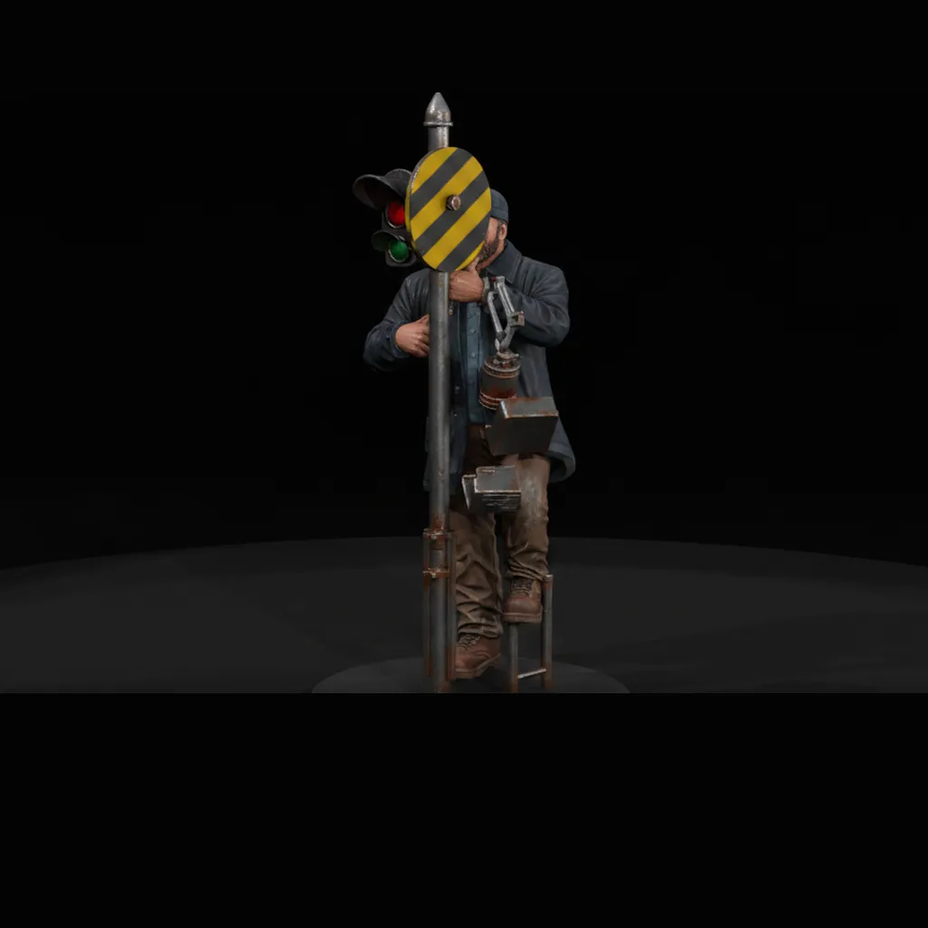 Railroad Yard Worker with Freight Signal 3D print model