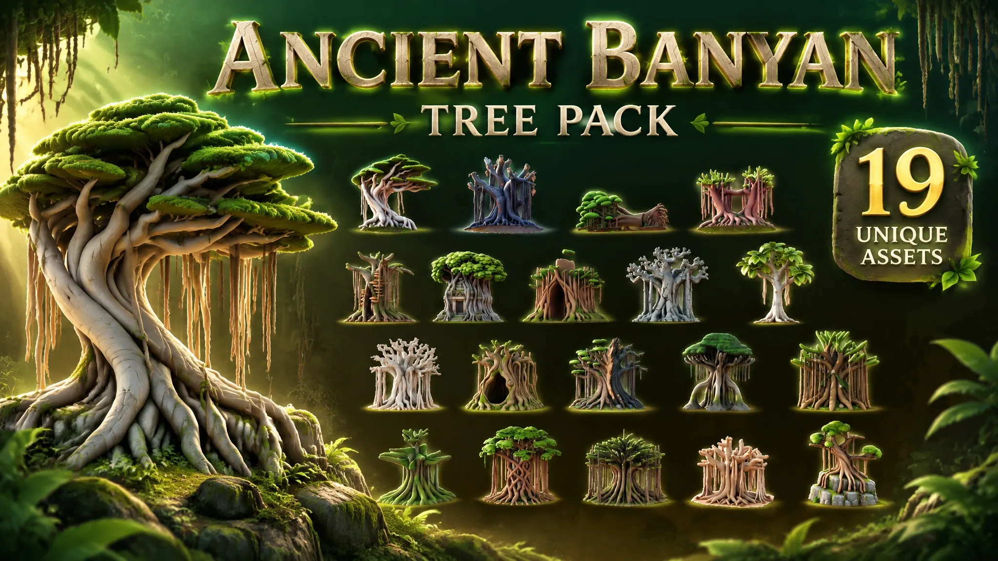 Ancient Banyan Tree Pack Low-poly 3D model