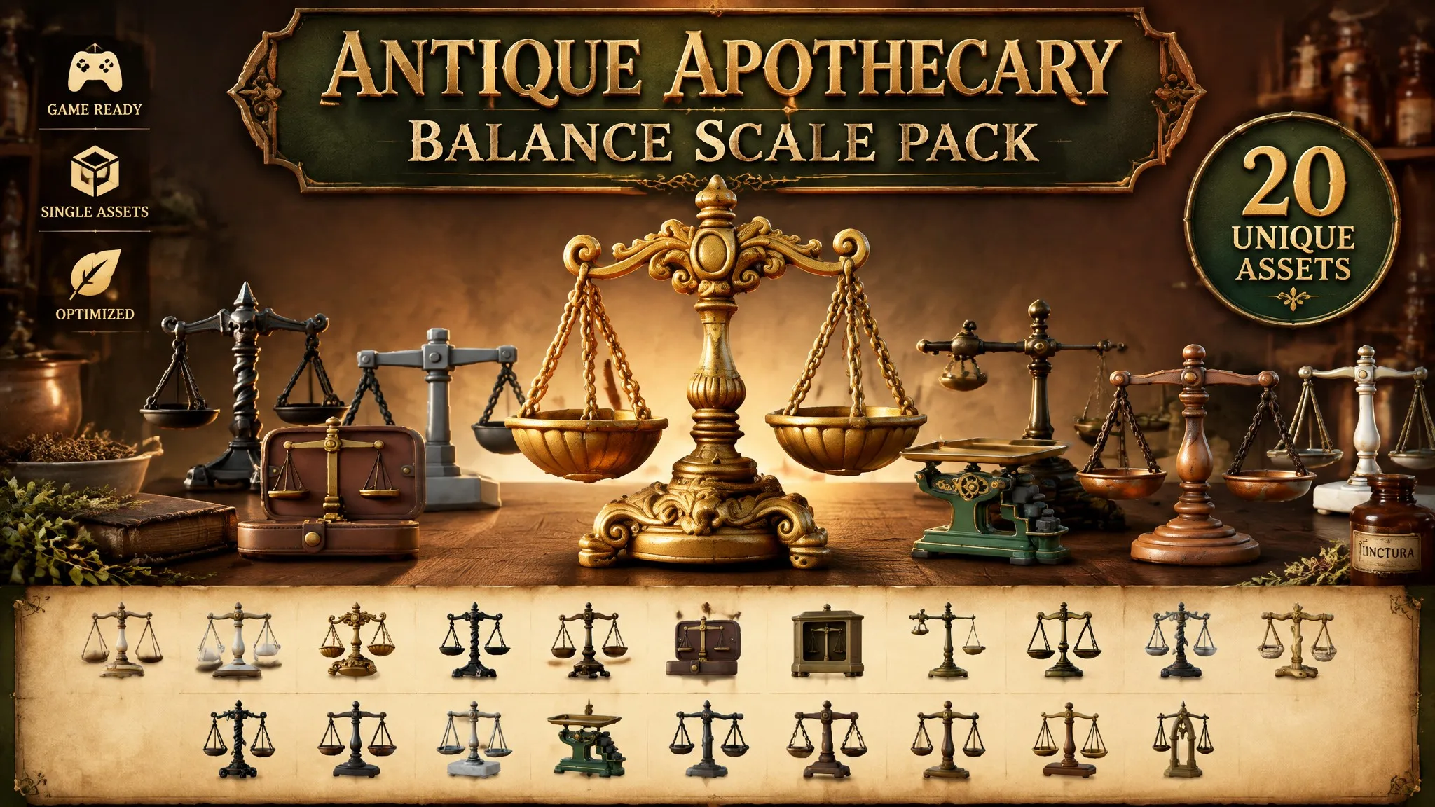Antique Apothecary Balance Scale Pack Low-poly 3D model