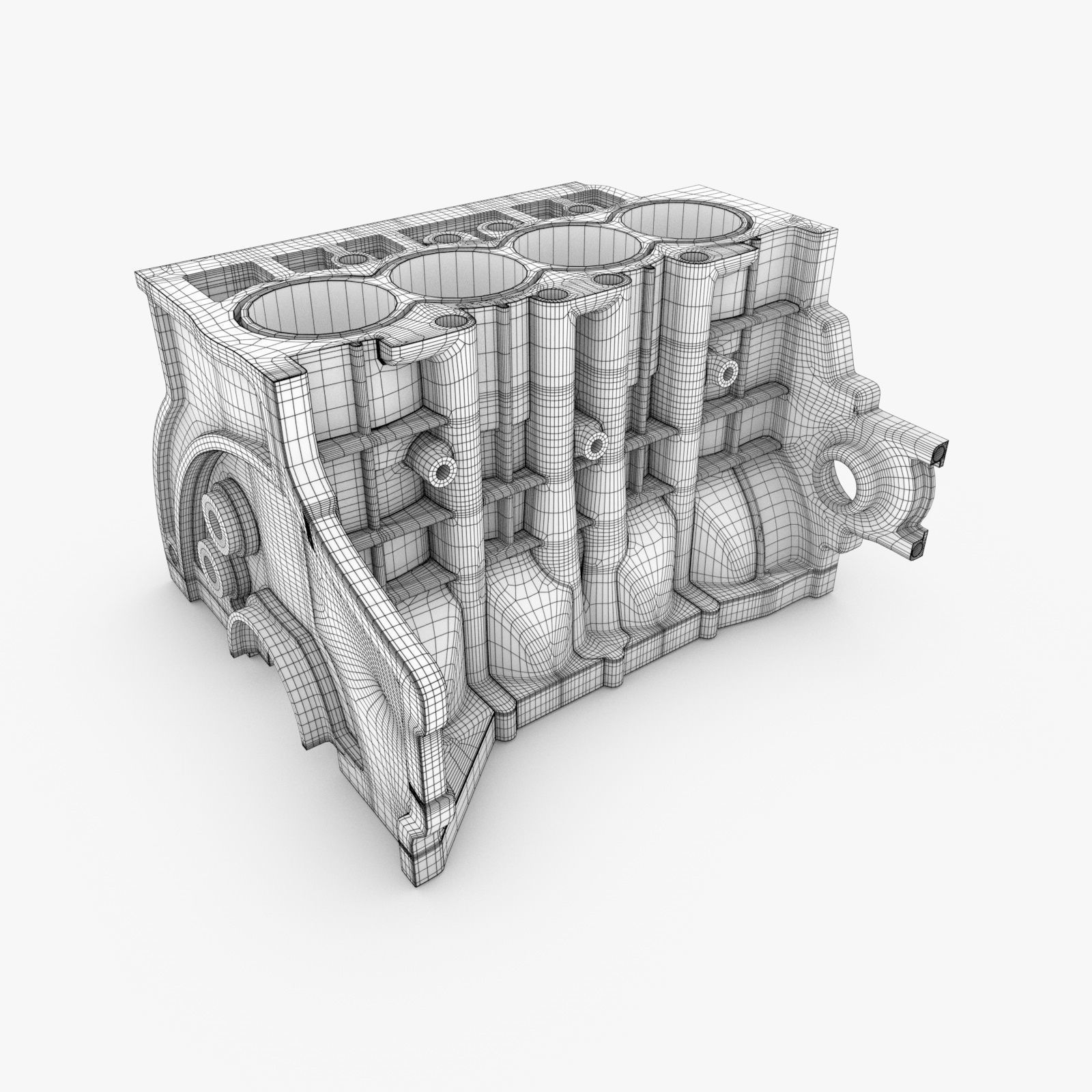 Generic 4-Cylinder Engine Block 3D model_6