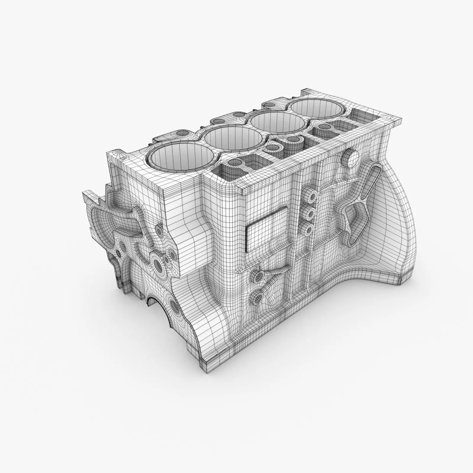 Generic 4-Cylinder Engine Block 3D model_0