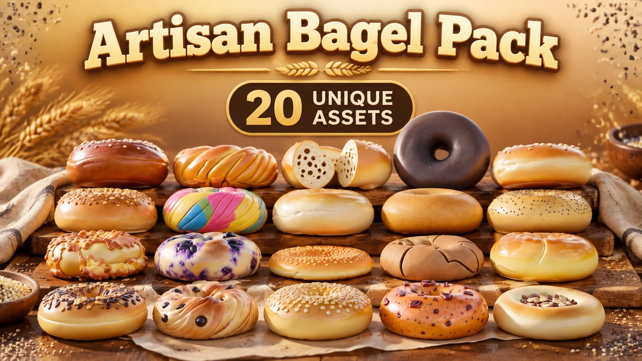 Artisan Bagel Pack Low-poly 3D model