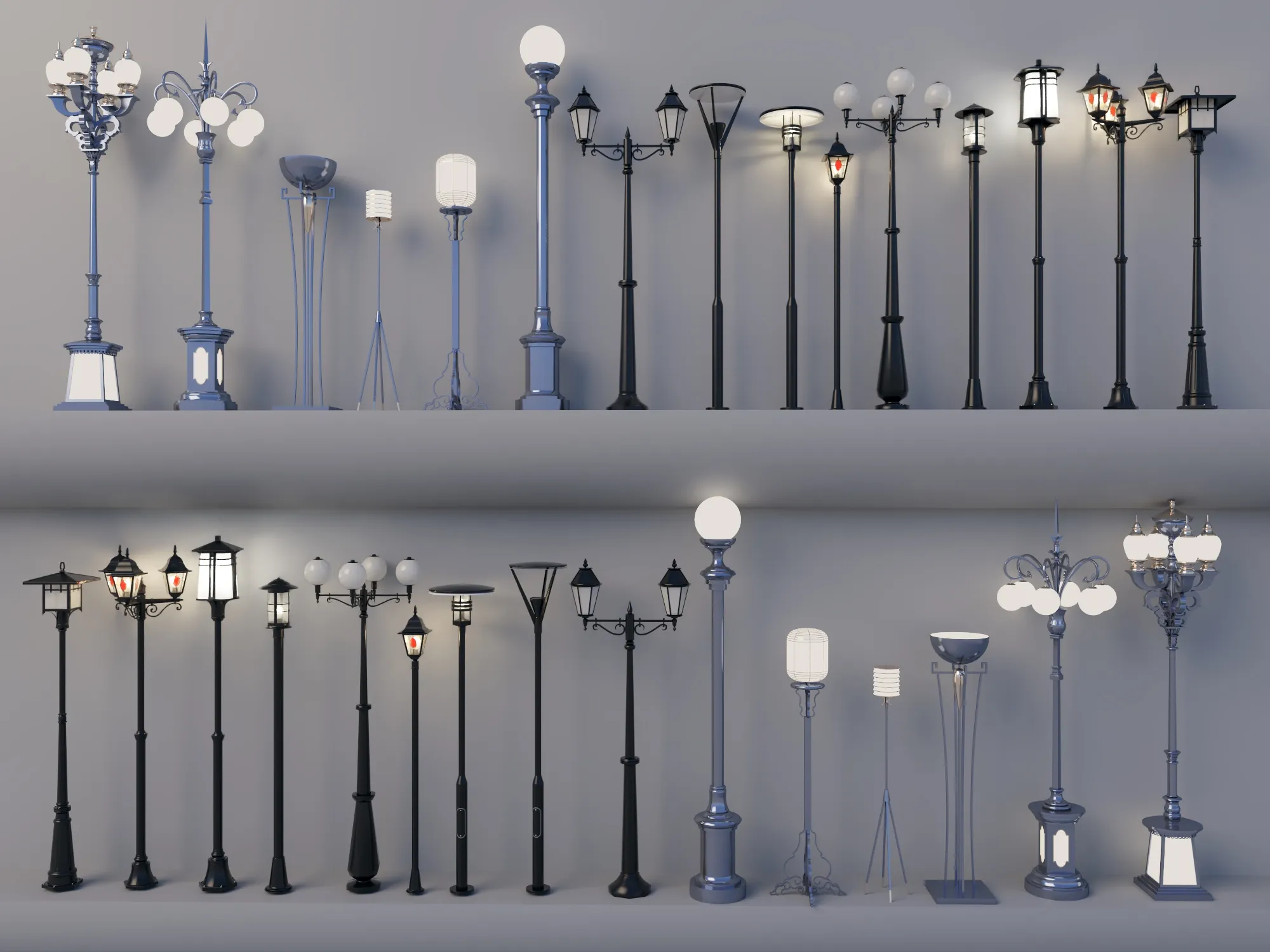 Street Lamps Collection Outdoor Lighting Pack Low-poly 3D model