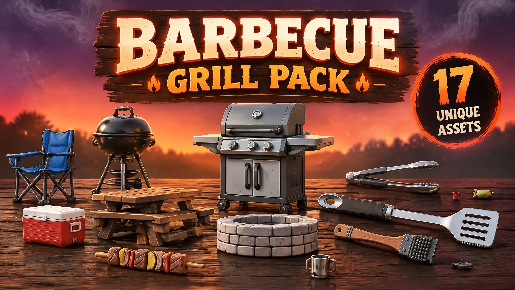 Barbecue Grill Pack Low-poly 3D model