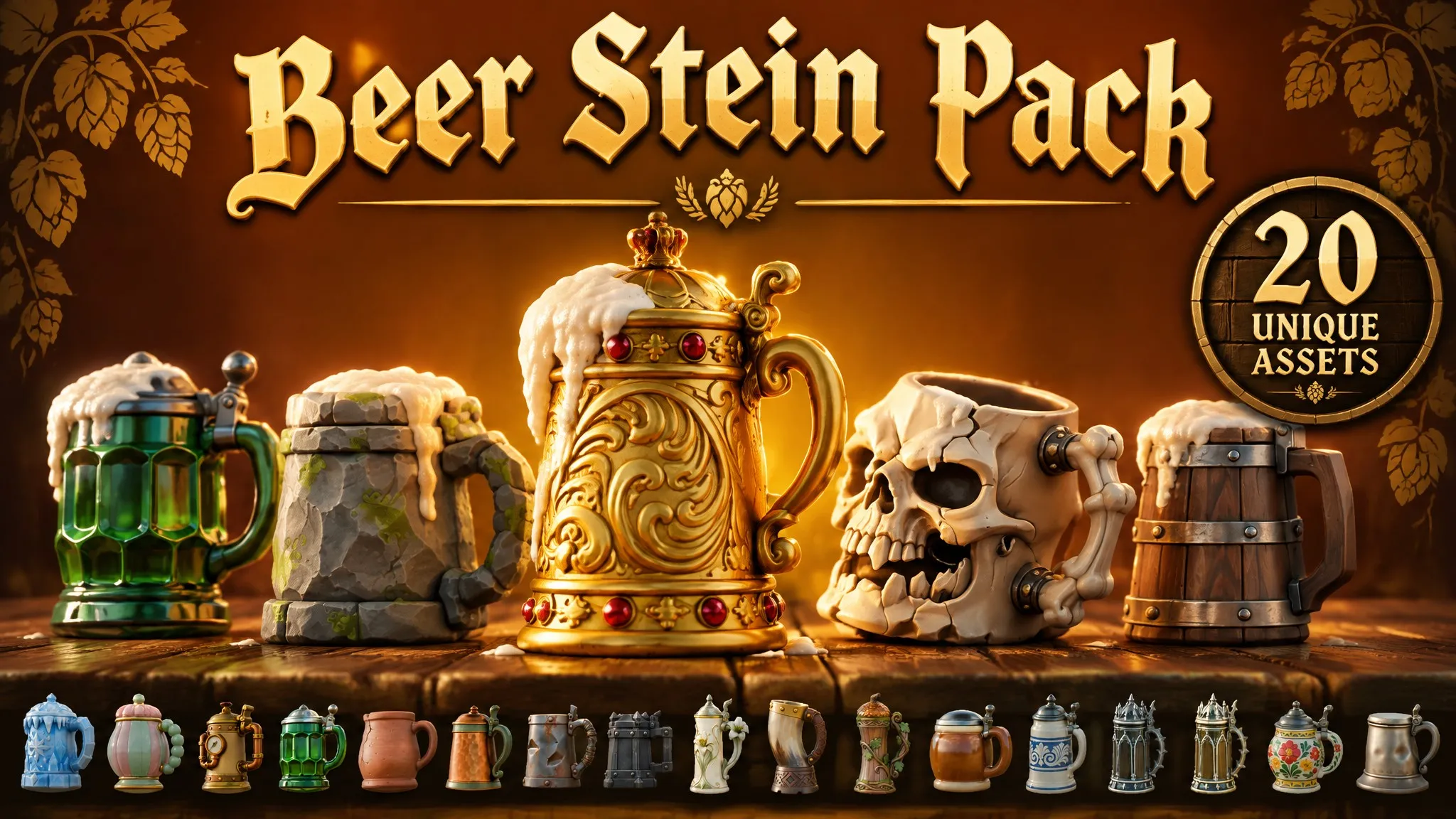 Beer Stein Pack Low-poly 3D model