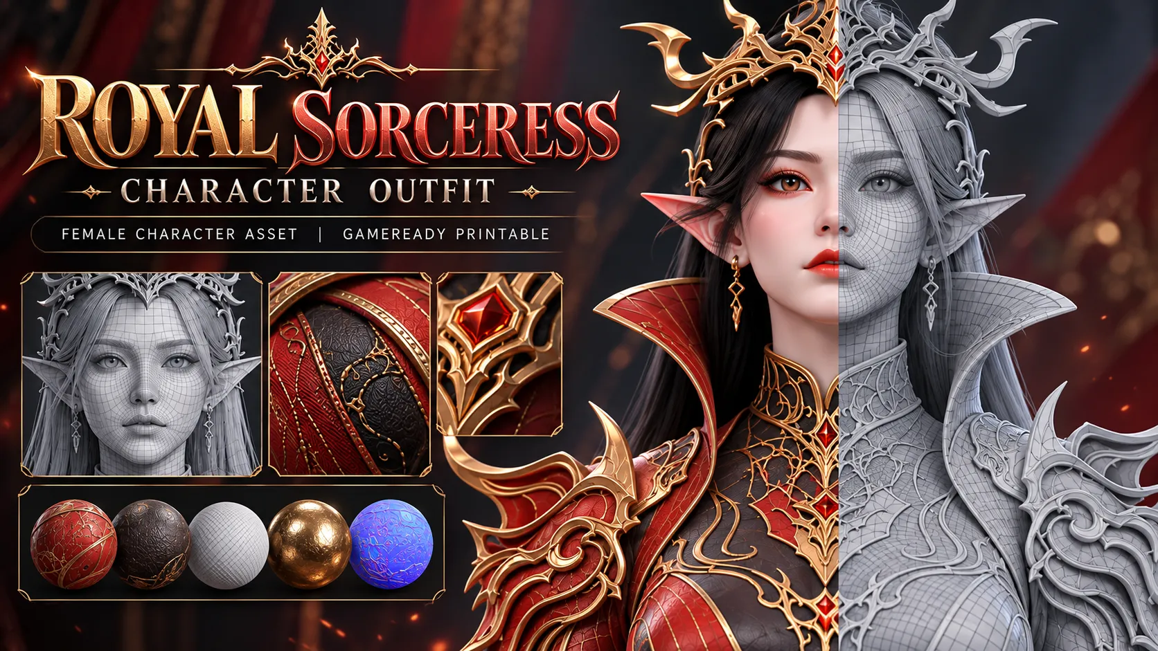 Royal Sorceress Outfit Ancient Female Character Low-poly 3D model