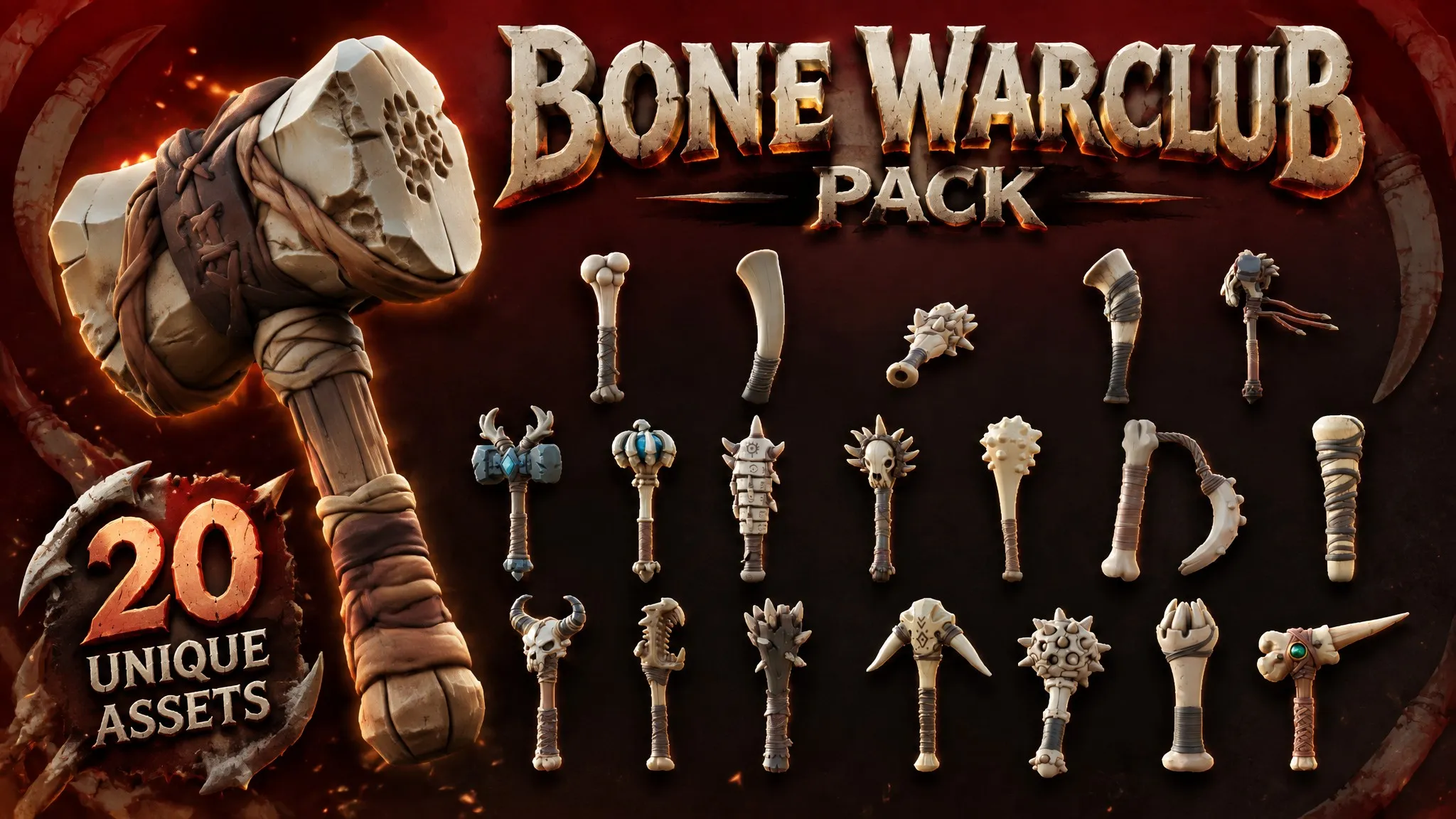 Bone Warclub Pack Low-poly 3D model