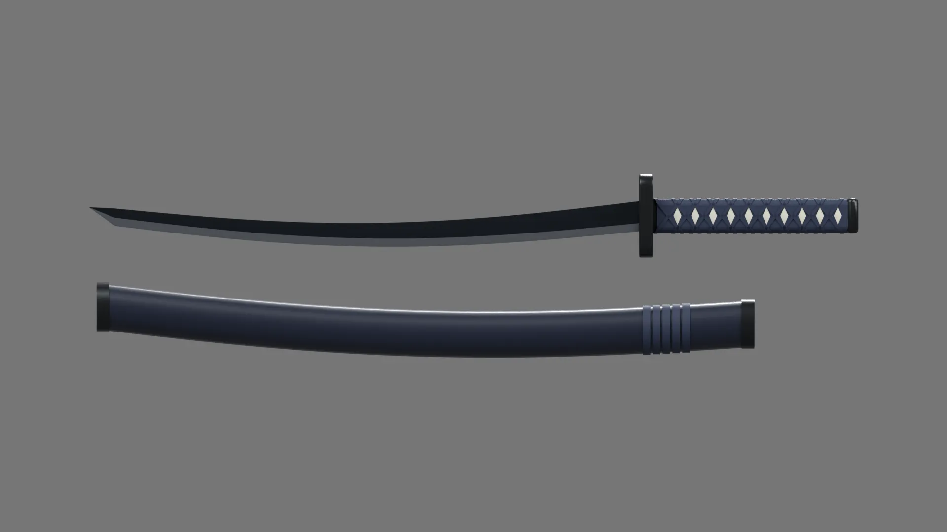 Katana Nodachi with Black Scabbard and Wrapped Grip Low-poly 3D model