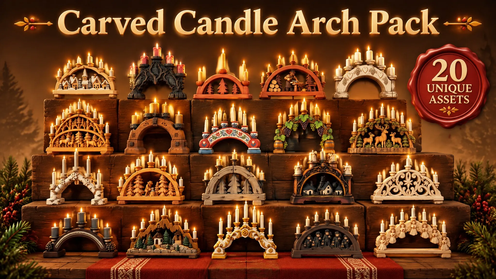 Carved Candle Arch Pack Low-poly 3D model