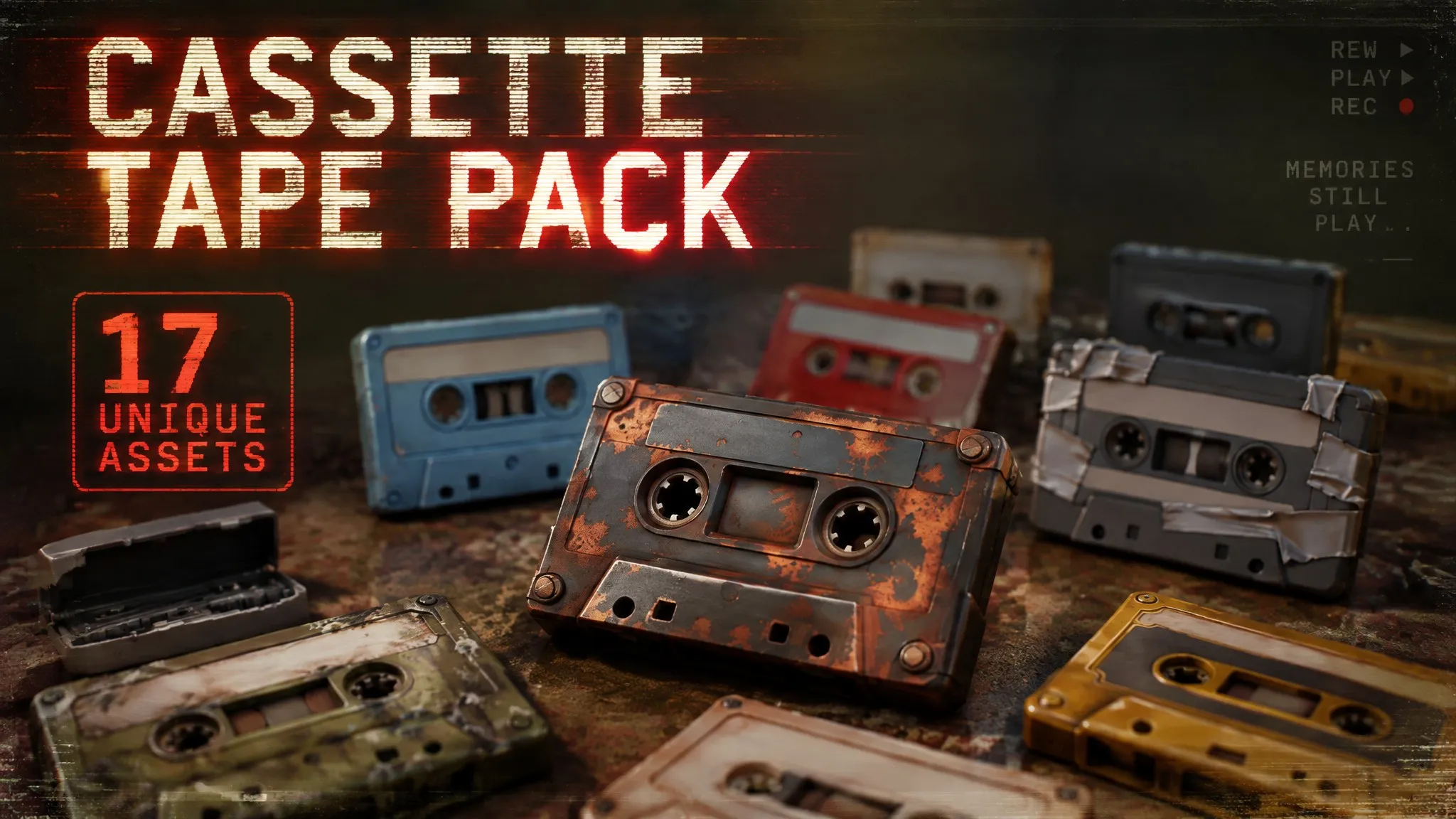 Cassette Tape Pack Low-poly 3D model