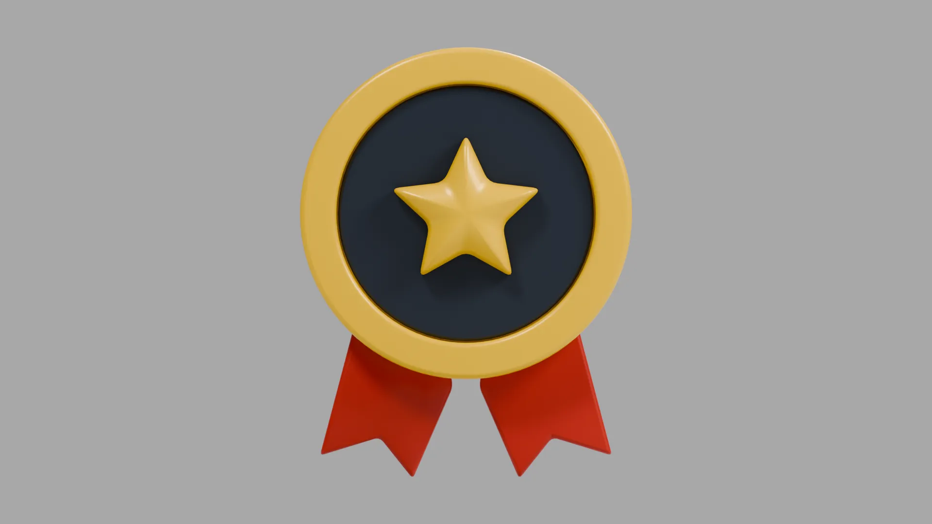 Gold Round Star Medal with Red Ribbons Low-poly 3D model