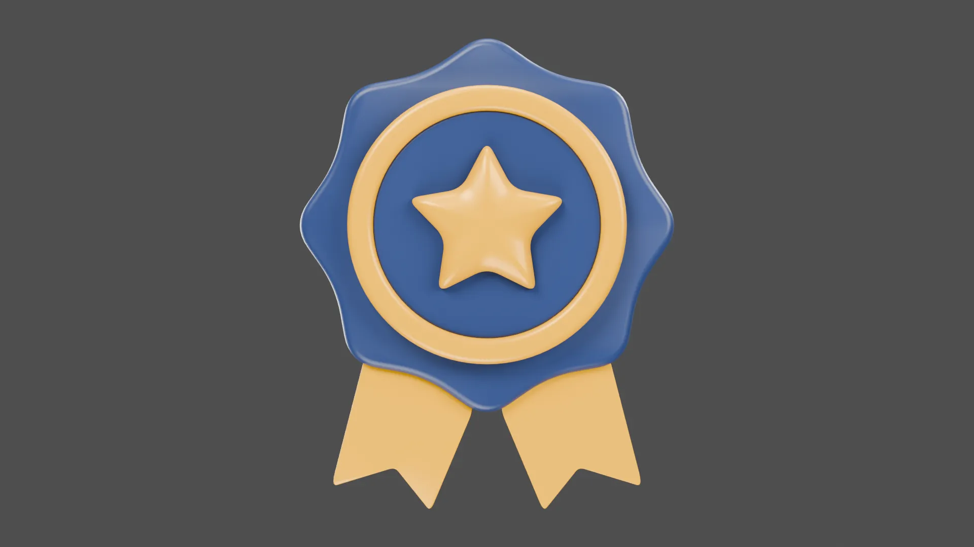 Blue Scalloped Star Medal with Gold Ribbons Low-poly 3D model