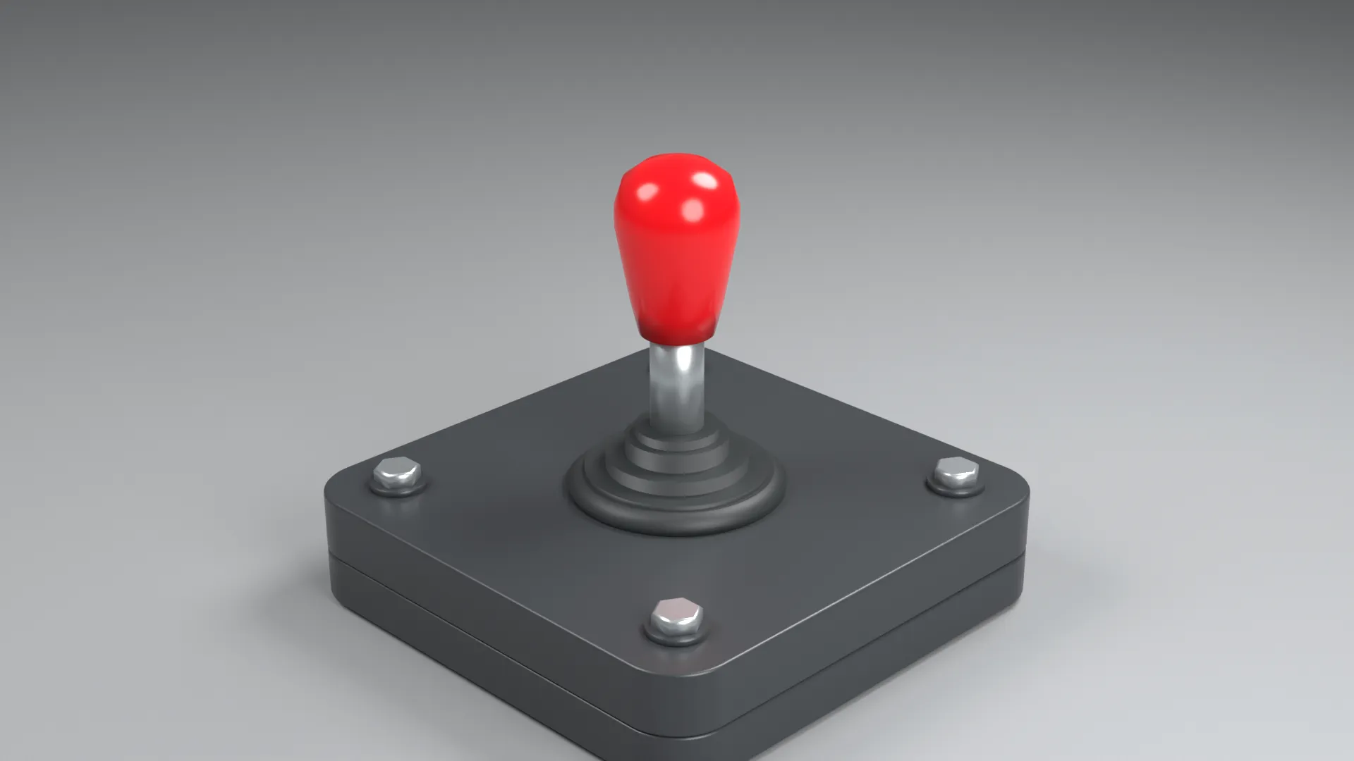 Arcade Stick with Red Lever on Square Black Base Low-poly 3D model