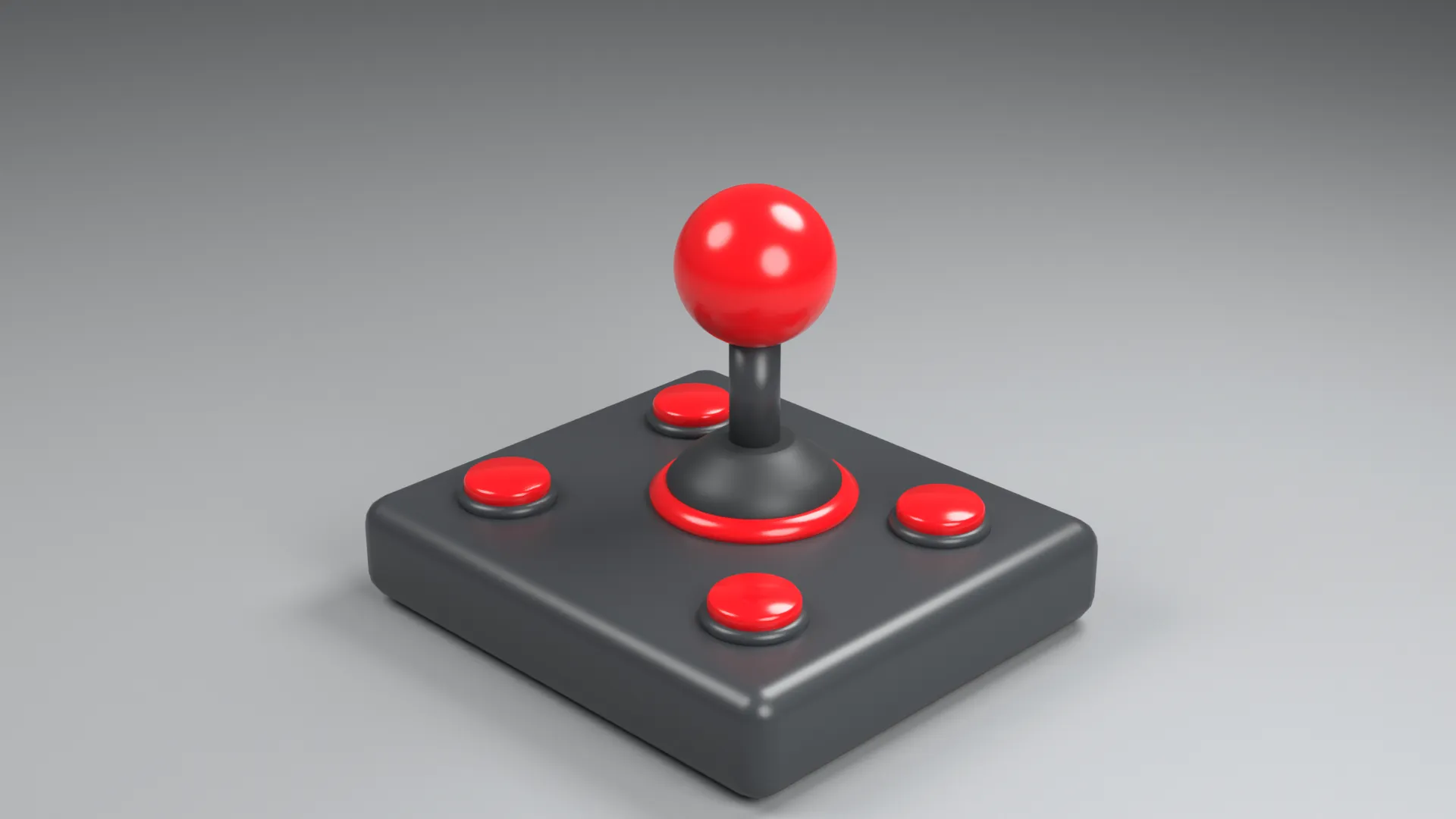 Arcade Stick with Red Ball Lever on Square Black Base Low-poly 3D model