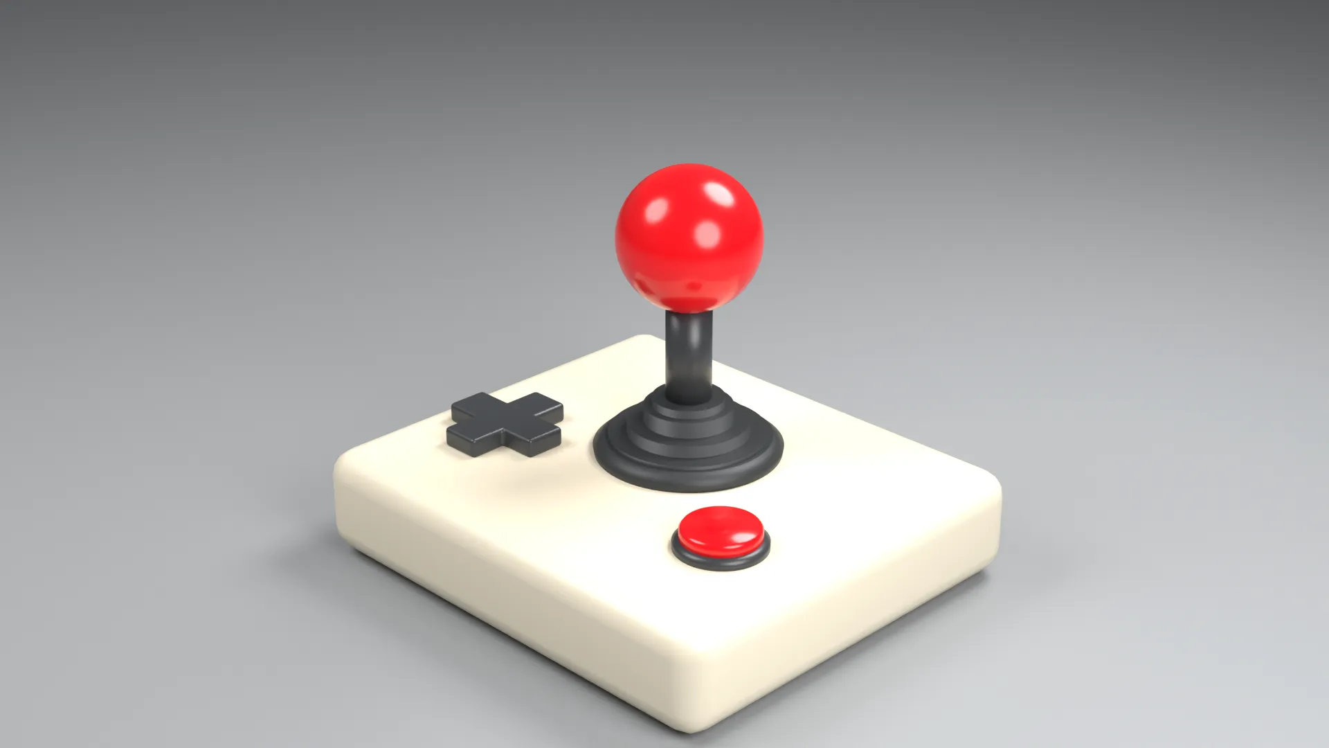 Arcade Stick with Red Ball Lever on Cream Base Low-poly 3D model