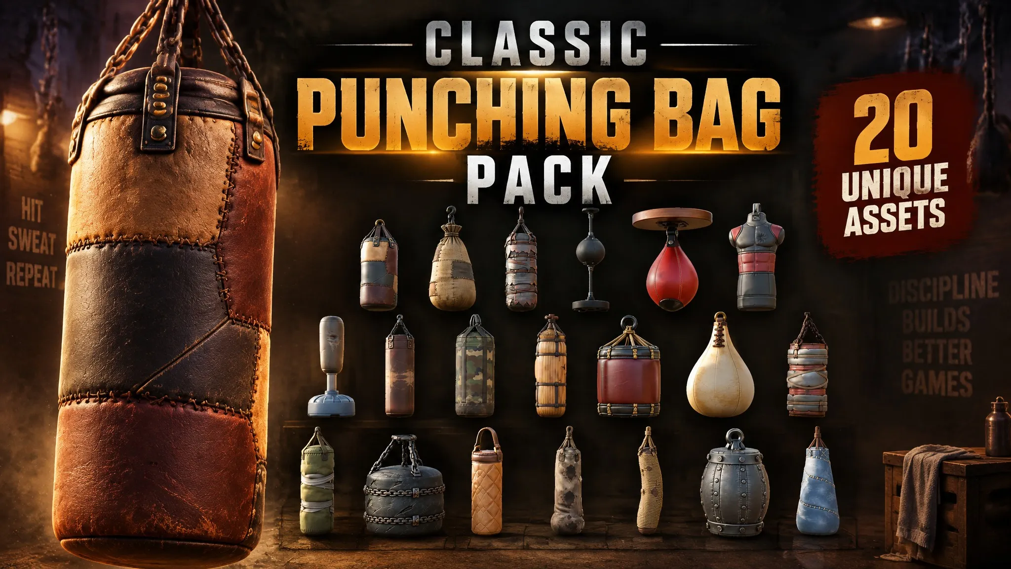 Classic Punching Bag Pack Low-poly 3D model