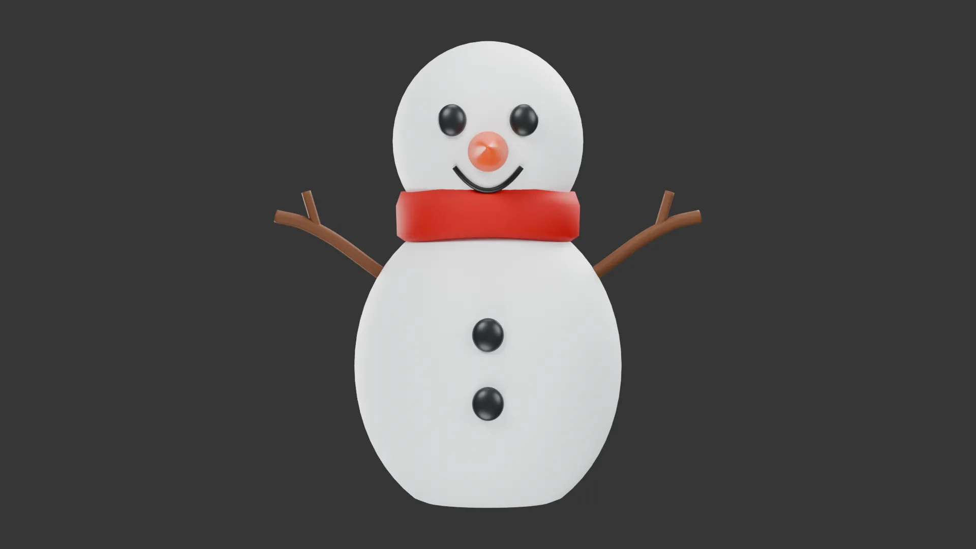 Stylized Snowman with Red Scarf and Bare Head Low-poly 3D model